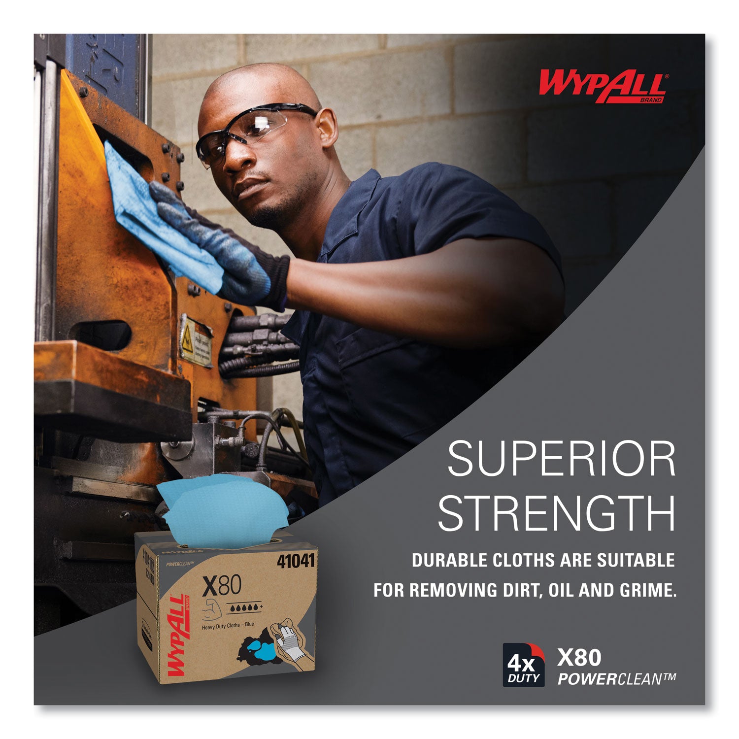 WypAll® Power Clean X80 Heavy Duty Cloths, 11.1 x 16.8, Blue, 160 Wipers/Carton