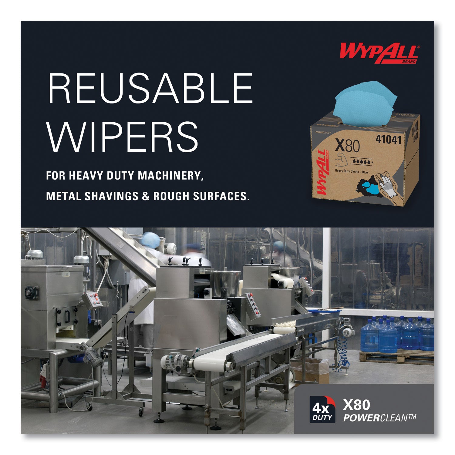 WypAll® Power Clean X80 Heavy Duty Cloths, 11.1 x 16.8, Blue, 160 Wipers/Carton