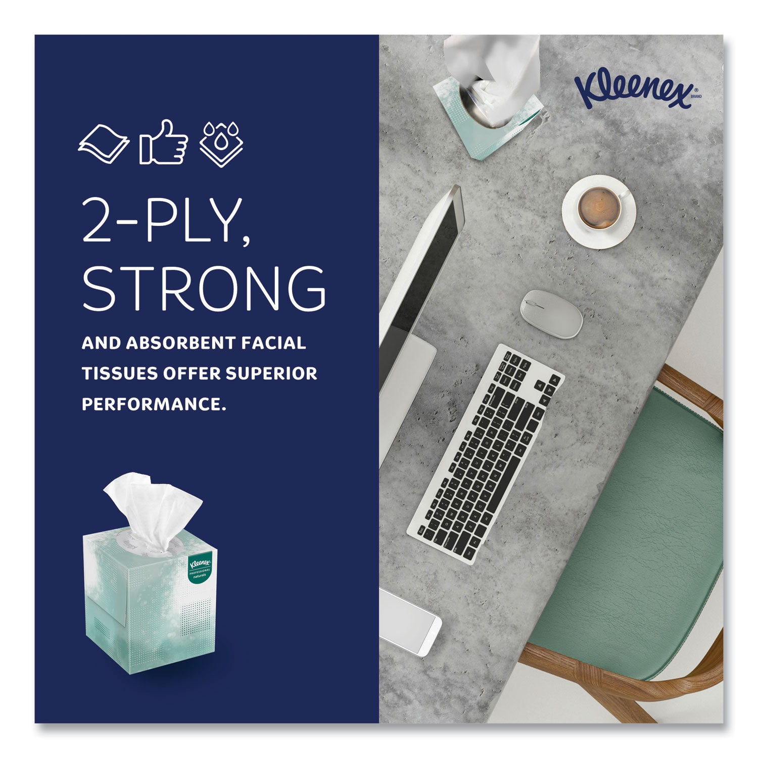 Kleenex® Naturals Facial Tissue for Business, BOUTIQUE POP-UP Box, 2-Ply, White, 90 Sheets/Box, 36 Boxes/Carton