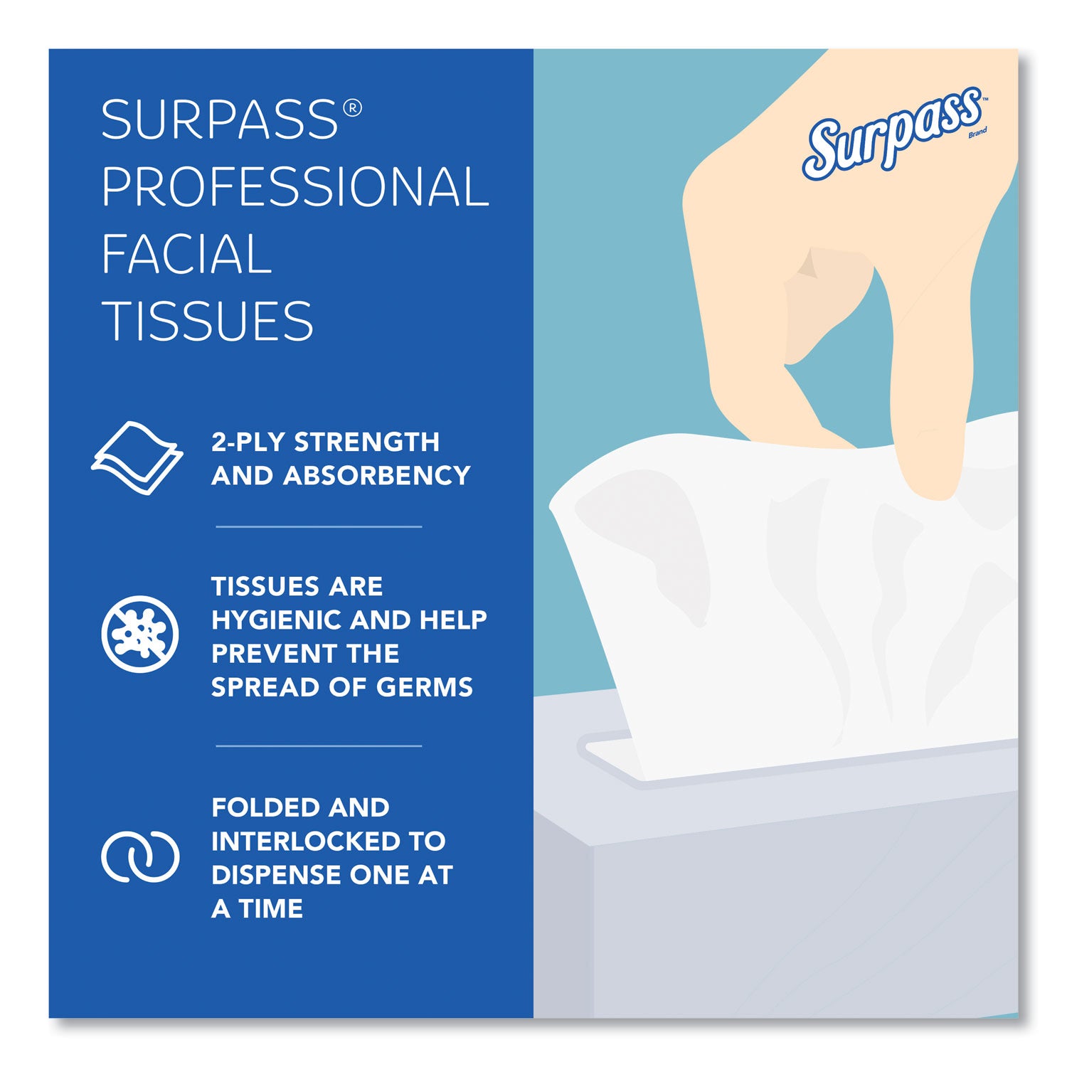 Surpass® Facial Tissue for Business, 2-Ply, White, Pop-Up Box, 90/Box, 36 Boxes/Carton