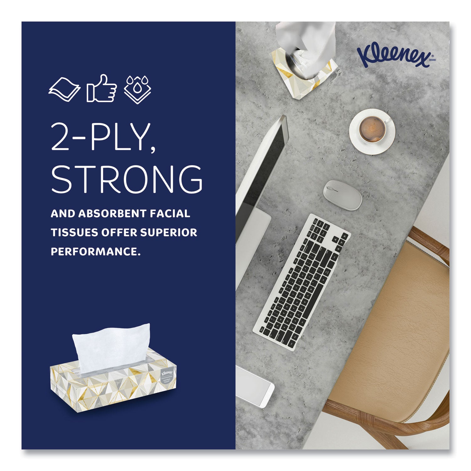 Kleenex® White Facial Tissue for Business, 2-Ply, White, Pop-Up Box, 125 Sheets/Box, 48 Boxes/Carton