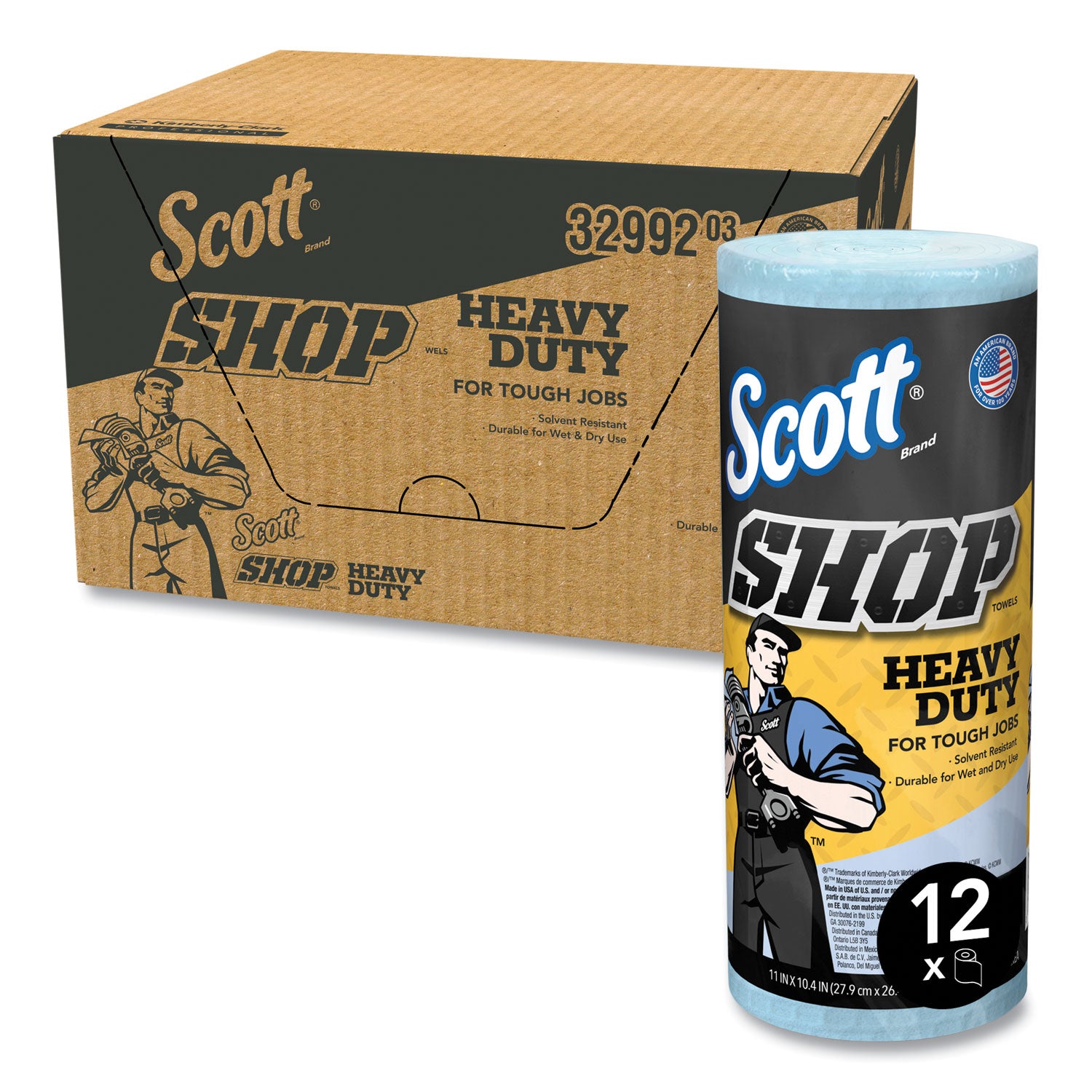 Scott® Pro Shop Towels, Heavy Duty, 1-Ply, 10.4 x 11, Blue, 12 Rolls/Carton