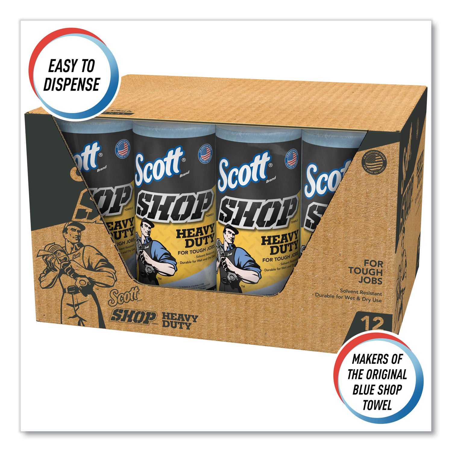 Scott® Pro Shop Towels, Heavy Duty, 1-Ply, 10.4 x 11, Blue, 12 Rolls/Carton