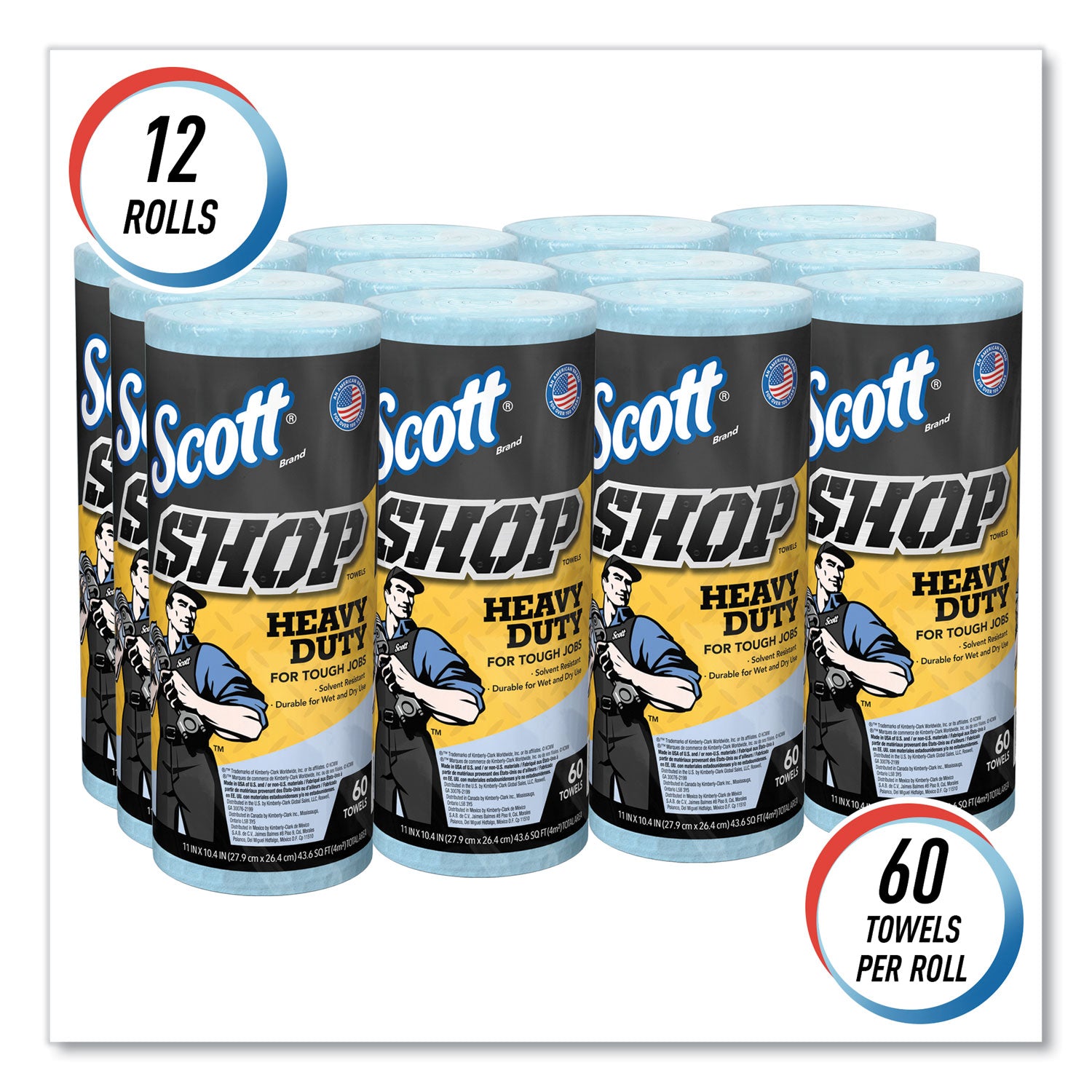 Scott® Pro Shop Towels, Heavy Duty, 1-Ply, 10.4 x 11, Blue, 12 Rolls/Carton