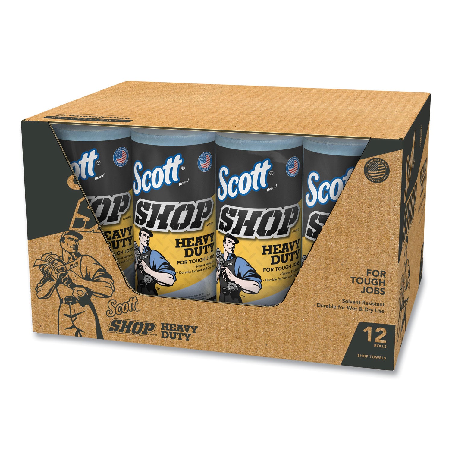 Scott® Pro Shop Towels, Heavy Duty, 1-Ply, 10.4 x 11, Blue, 12 Rolls/Carton