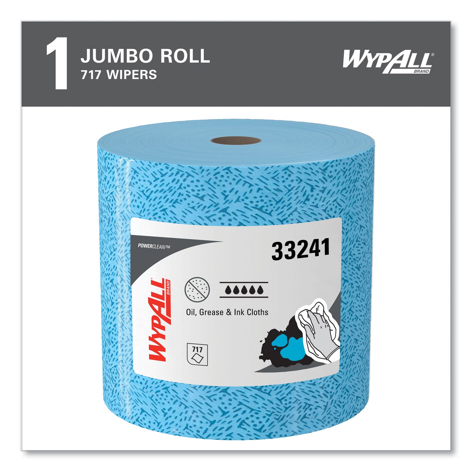 WypAll® Oil, Grease and Ink Cloths, Jumbo Roll, 9.8 x 12.2, Blue, 717/Roll