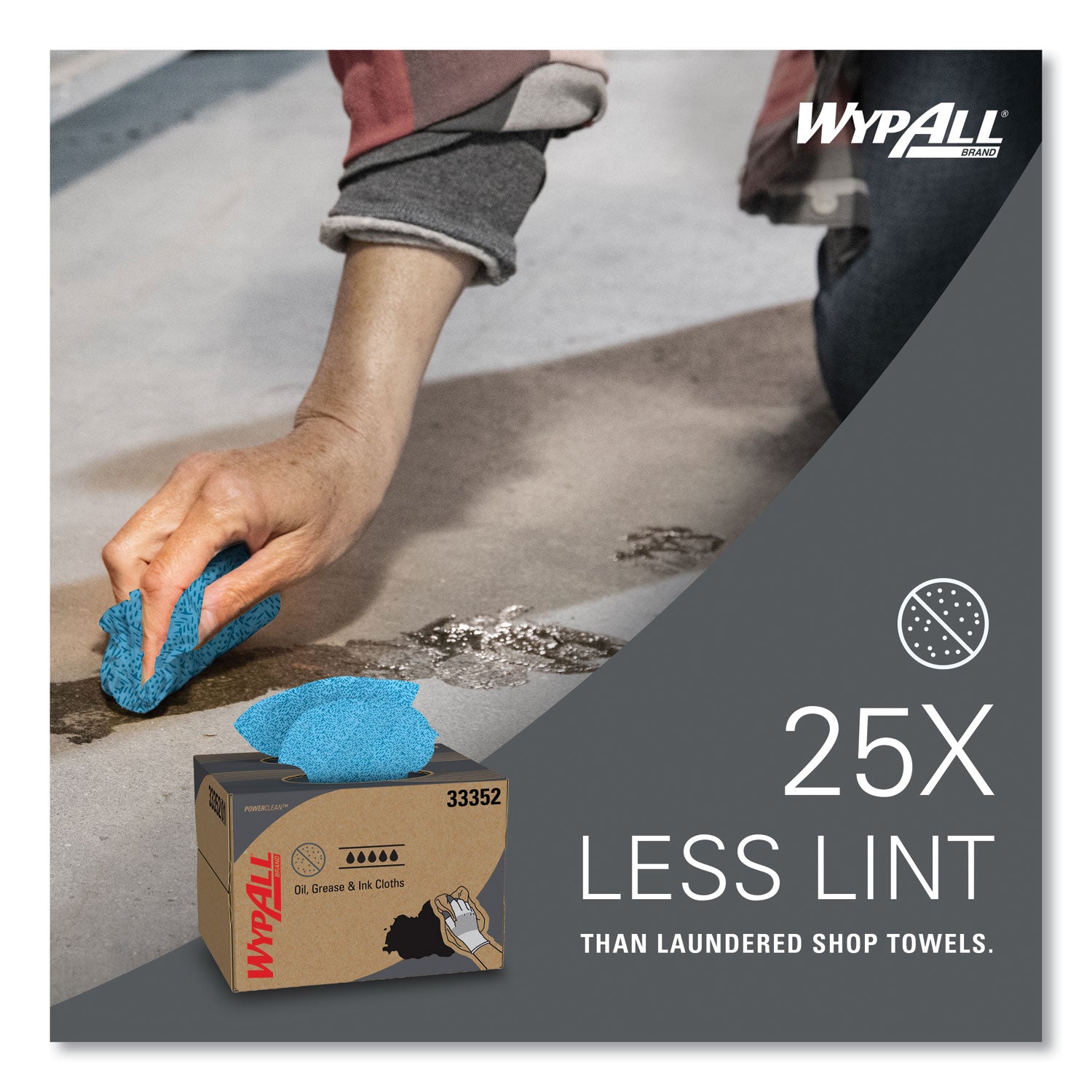 WypAll® Power Clean Oil, Grease and Ink Cloths, BRAG Box, 12.1 x 16.8, Blue, 180/Box