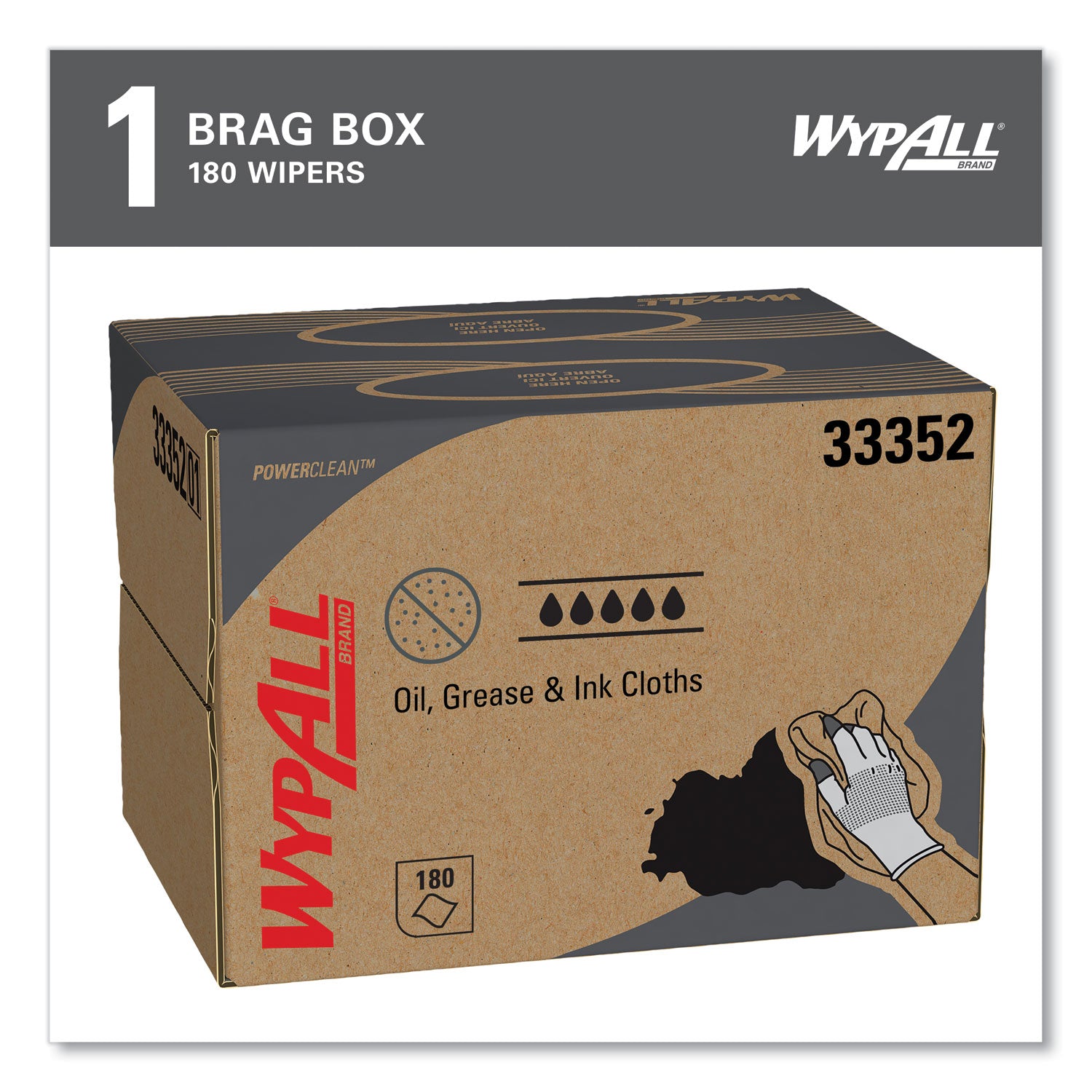 WypAll® Power Clean Oil, Grease and Ink Cloths, BRAG Box, 12.1 x 16.8, Blue, 180/Box