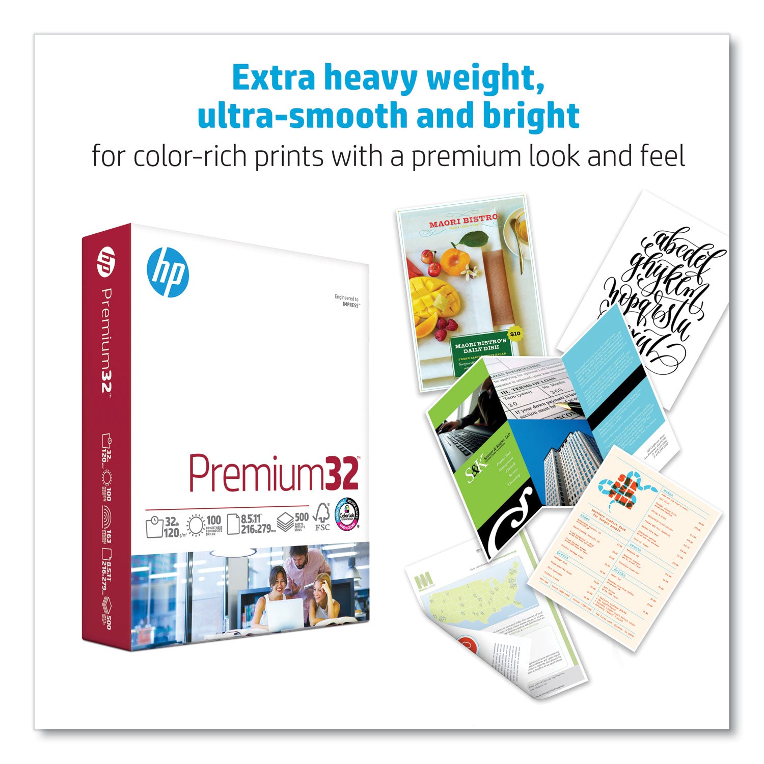 HP Papers Premium32, 100 Bright, 32 lb Bond Weight, 8.5 x 11, Extra Bright White, 250 Sheets/Ream, 6 Reams/Carton