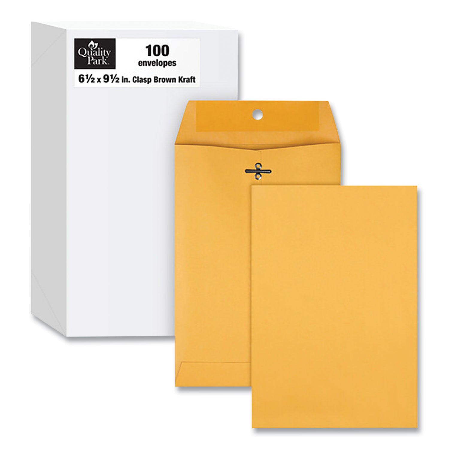 Quality Park™ Clasp Envelope, 28 lb Bond Weight Kraft, #63, Square Flap, Clasp/Gummed Closure, 6.5 x 9.5, Brown Kraft, 100/Box