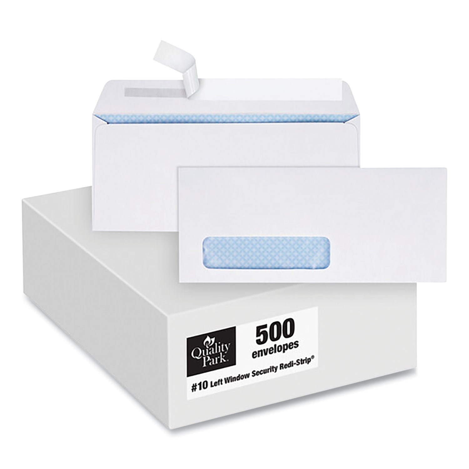 Quality Park™ Redi-Strip Security Tinted Envelope, Address Window, #10, Commercial Flap, Redi-Strip Closure, 4.13 x 9.5, White, 500/Box