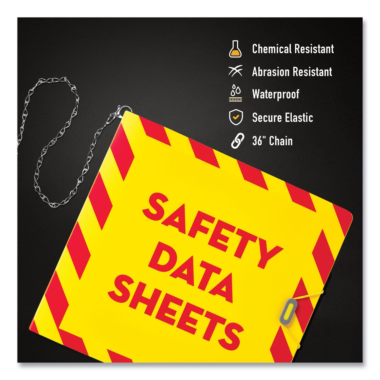 Avery® UltraDuty Safety Data Sheet Binders with Chain, 3 Rings, 3" Capacity, 11 x 8.5, Yellow/Red