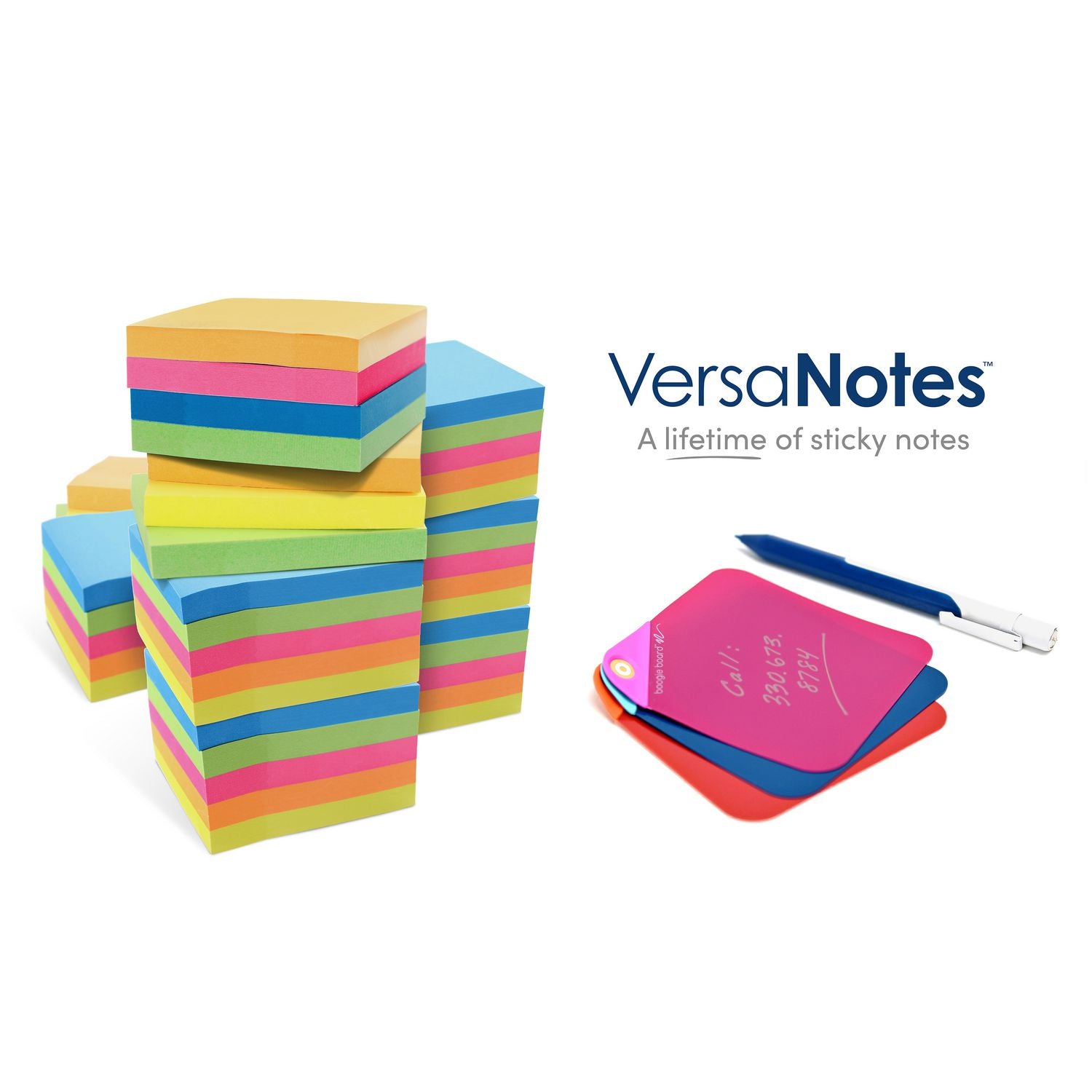 Boogie Board™ VersaNotes Starter Pack Reusable Notes, 4 x 6, Three Assorted Color Notes Plus Pen