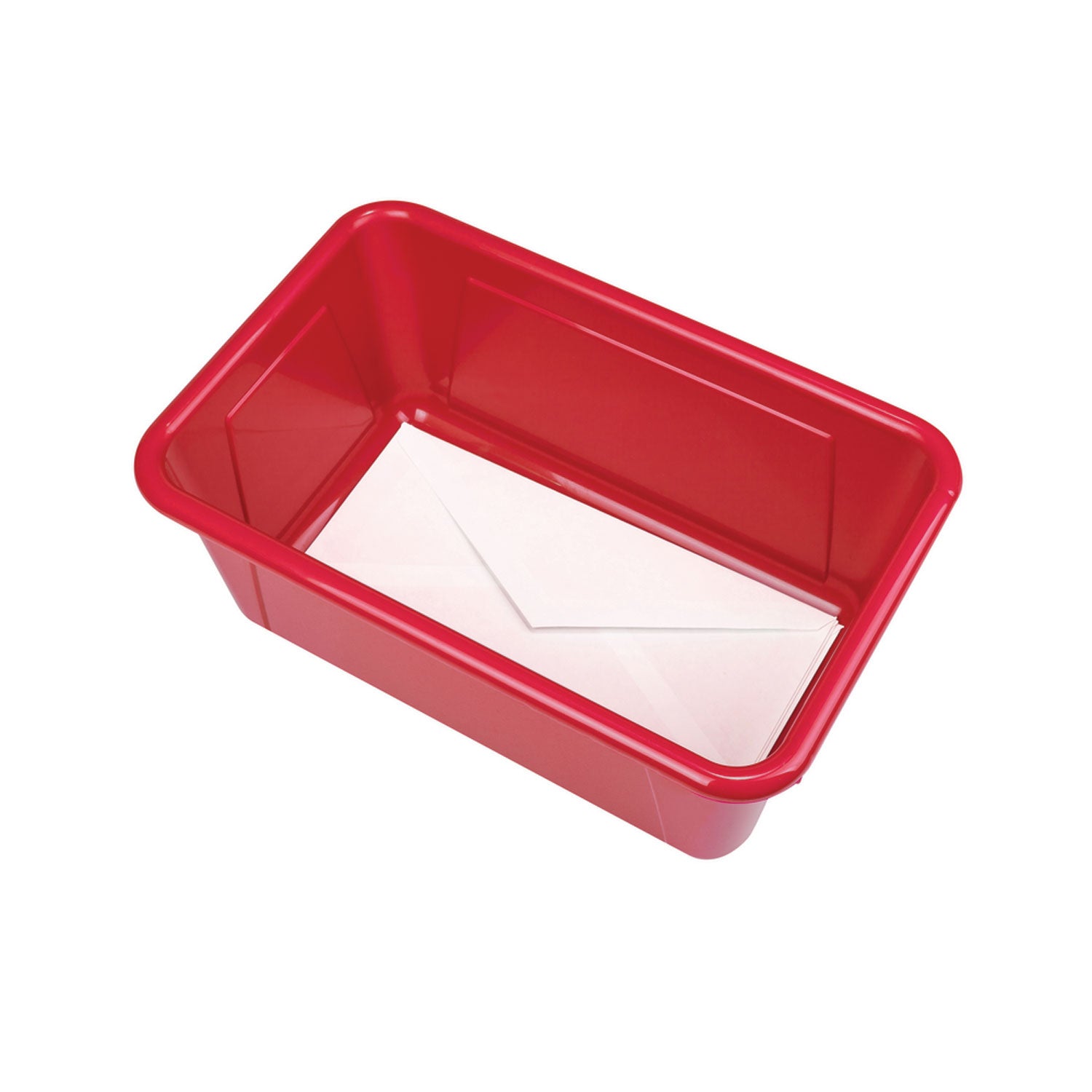 Storex Cubby Bin with Lid, 12.28 x 7.95 x 5.23, Red, 5/Pack