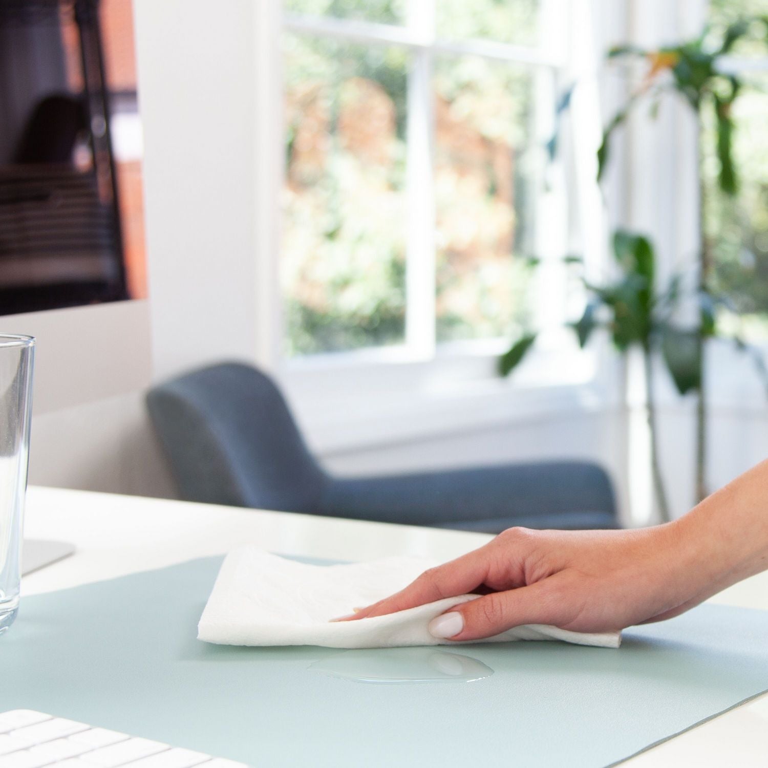 Smead™ Vegan Leather Desk Pads, 23.6" x 13.7", Light Blue