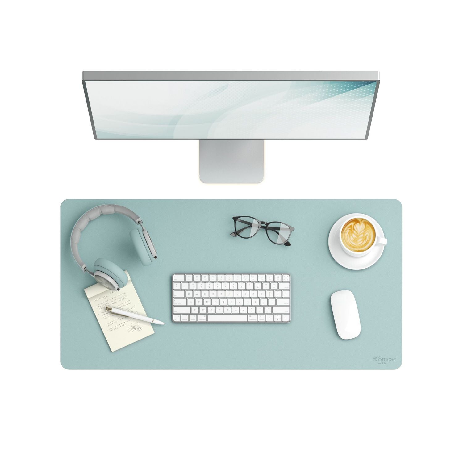 Smead™ Vegan Leather Desk Pads, 31.5" x 15.7", Light Blue