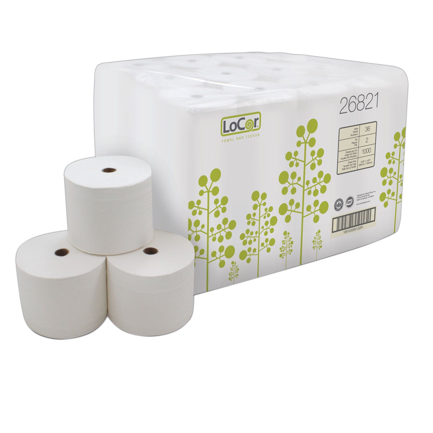 LoCor® High-Capacity Bath Tissue, White, 1,000 Sheets/Roll, 36 Rolls/Carton