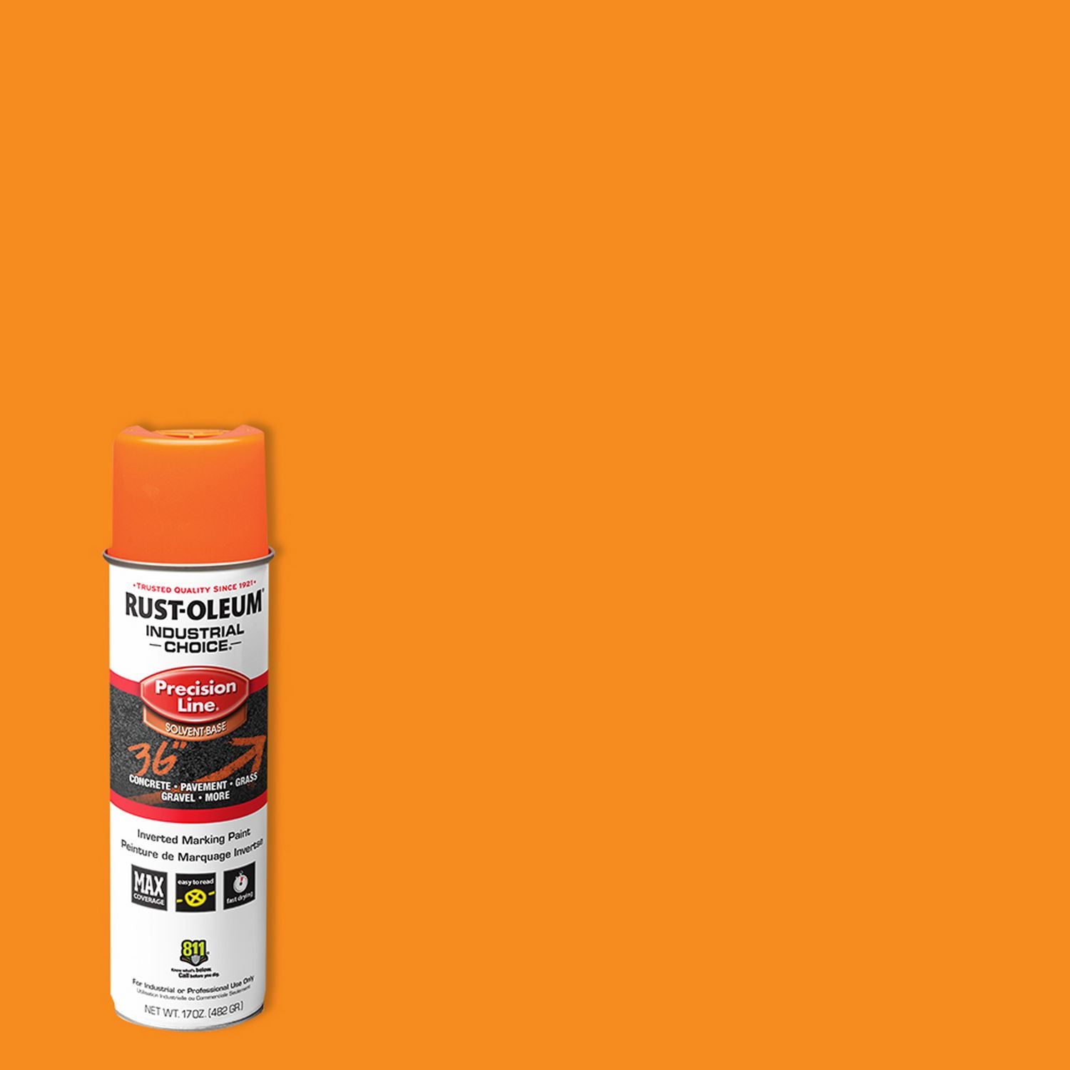 Rust-Oleum® Industrial Choice Precision Line Marking Paint, Flat Fluorescent Orange, 17 oz Aerosol Can, 12/Carton