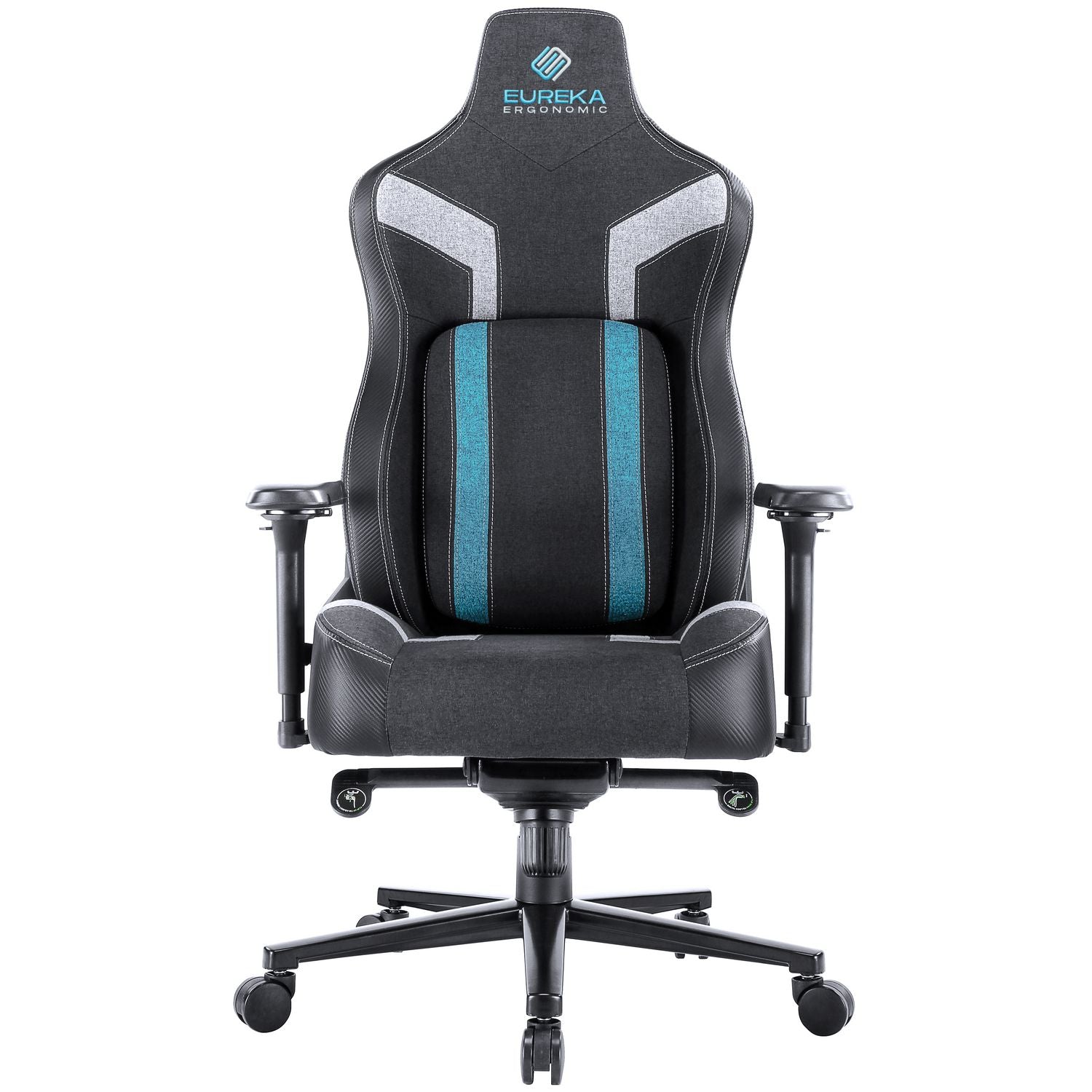 Eureka Ergonomic® Python II Ergonomic Chair, Supports up to 300 lb, 18.88" to 22.83" Seat Height, Black Fabric Seat, Black/Blue Fabric Back