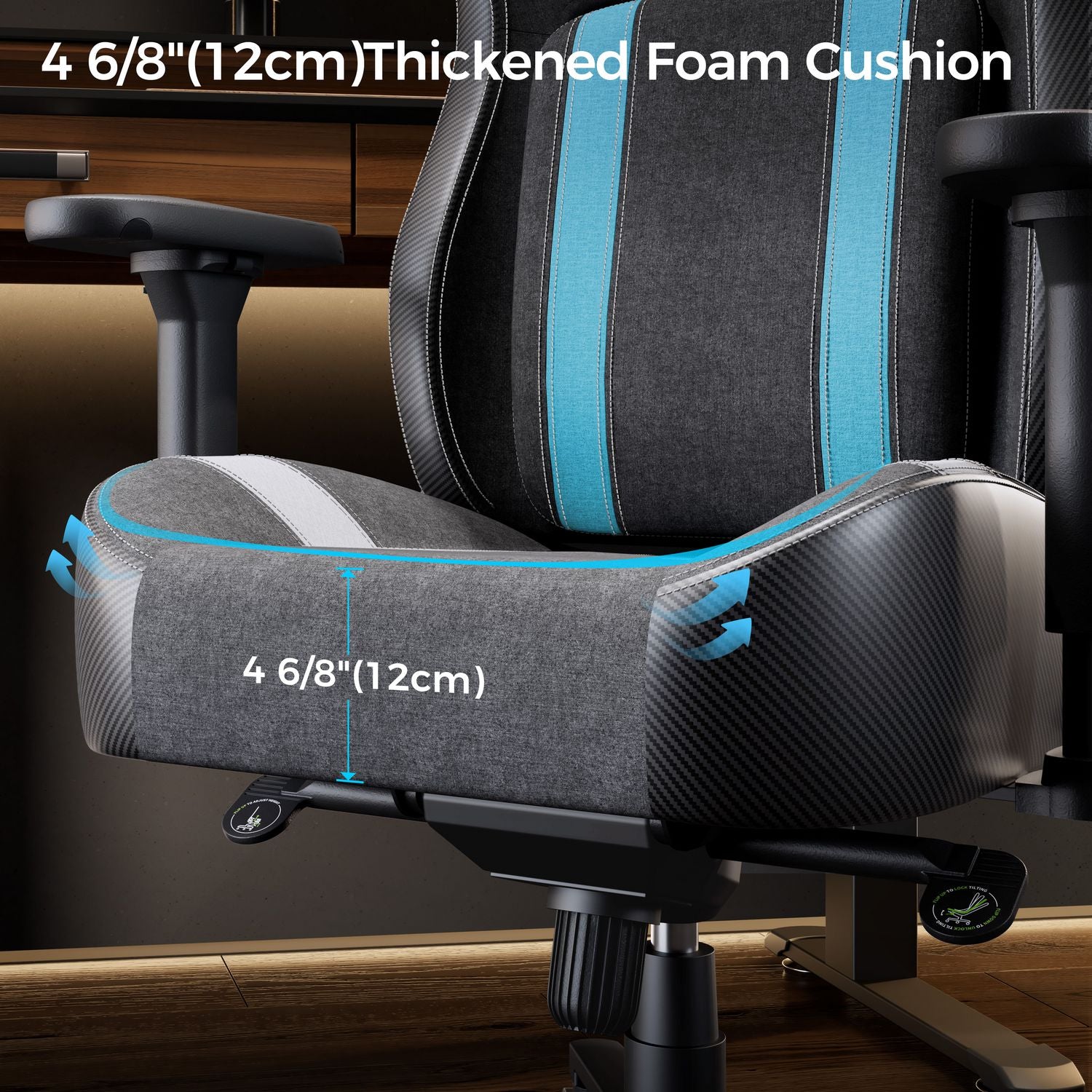 Eureka Ergonomic® Python II Ergonomic Chair, Supports up to 300 lb, 18.88" to 22.83" Seat Height, Black Fabric Seat, Black/Blue Fabric Back