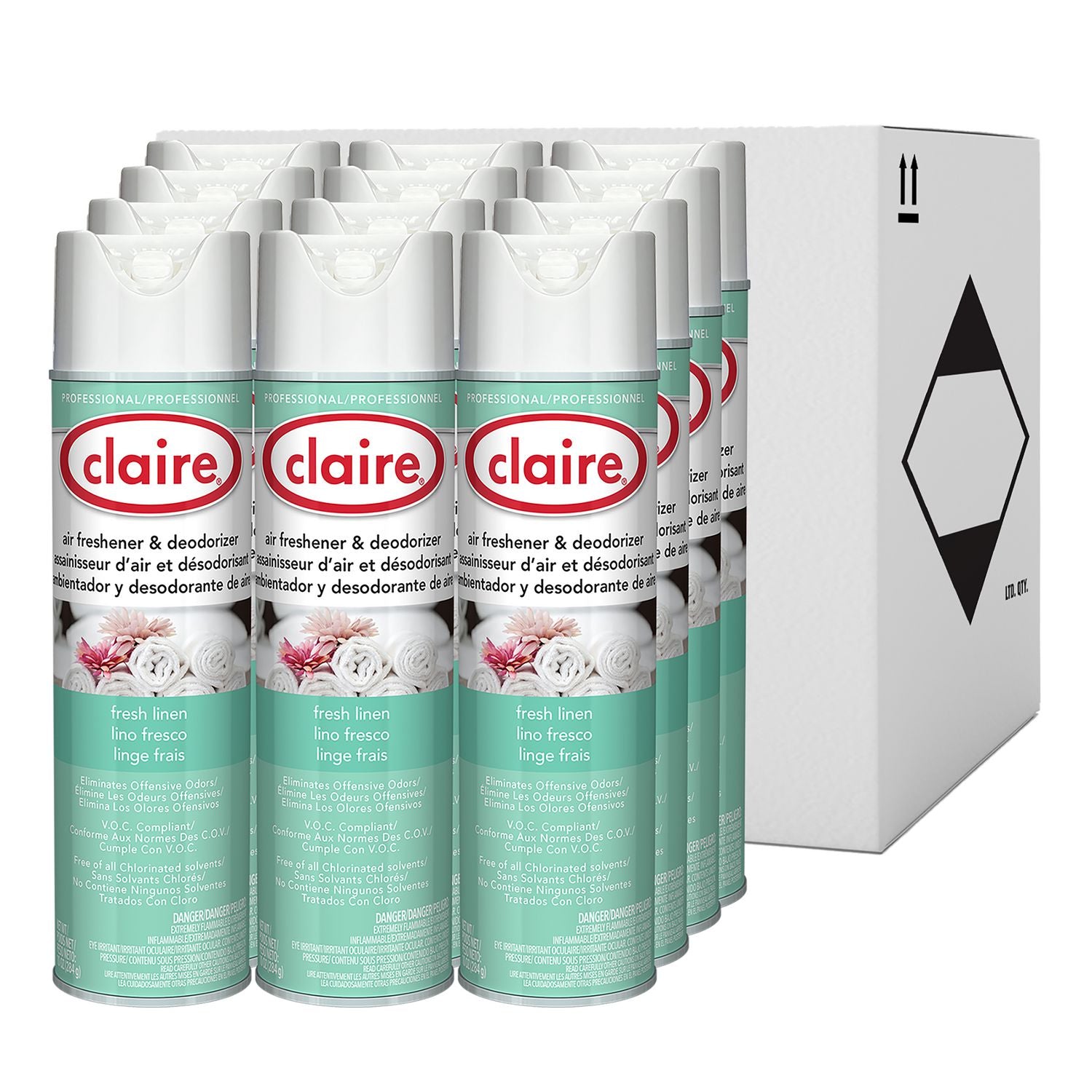 Claire® Aerosol Air Freshener and Deodorizer, Fresh Linen, 10 oz Aerosol Spray, 12 Cans