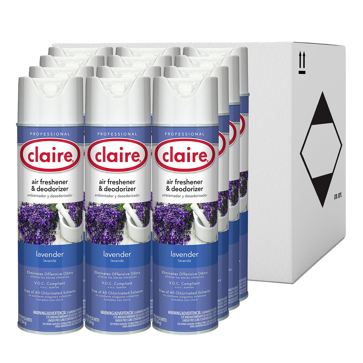 Claire® Aerosol Air Freshener and Deodorizer, Lavender, 10 oz Aerosol Spray, 12 Cans