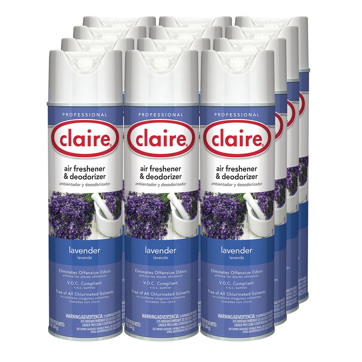 Claire® Aerosol Air Freshener and Deodorizer, Lavender, 10 oz Aerosol Spray, 12 Cans