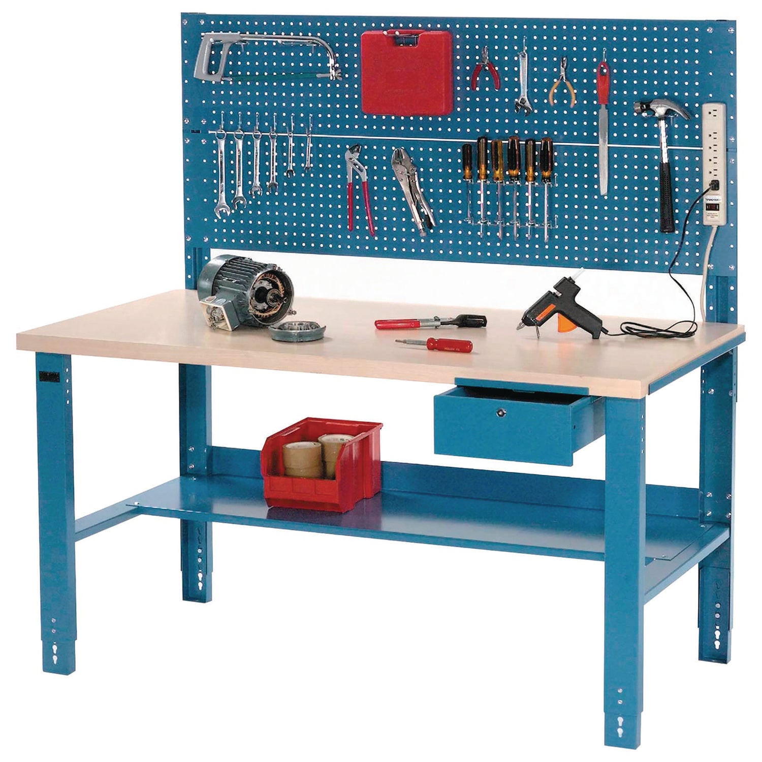 Complete Industrial Workbench, 800 lbs, 60 x 30 x 57.5 to 62.5, Blue Global Industrial® Flipcost