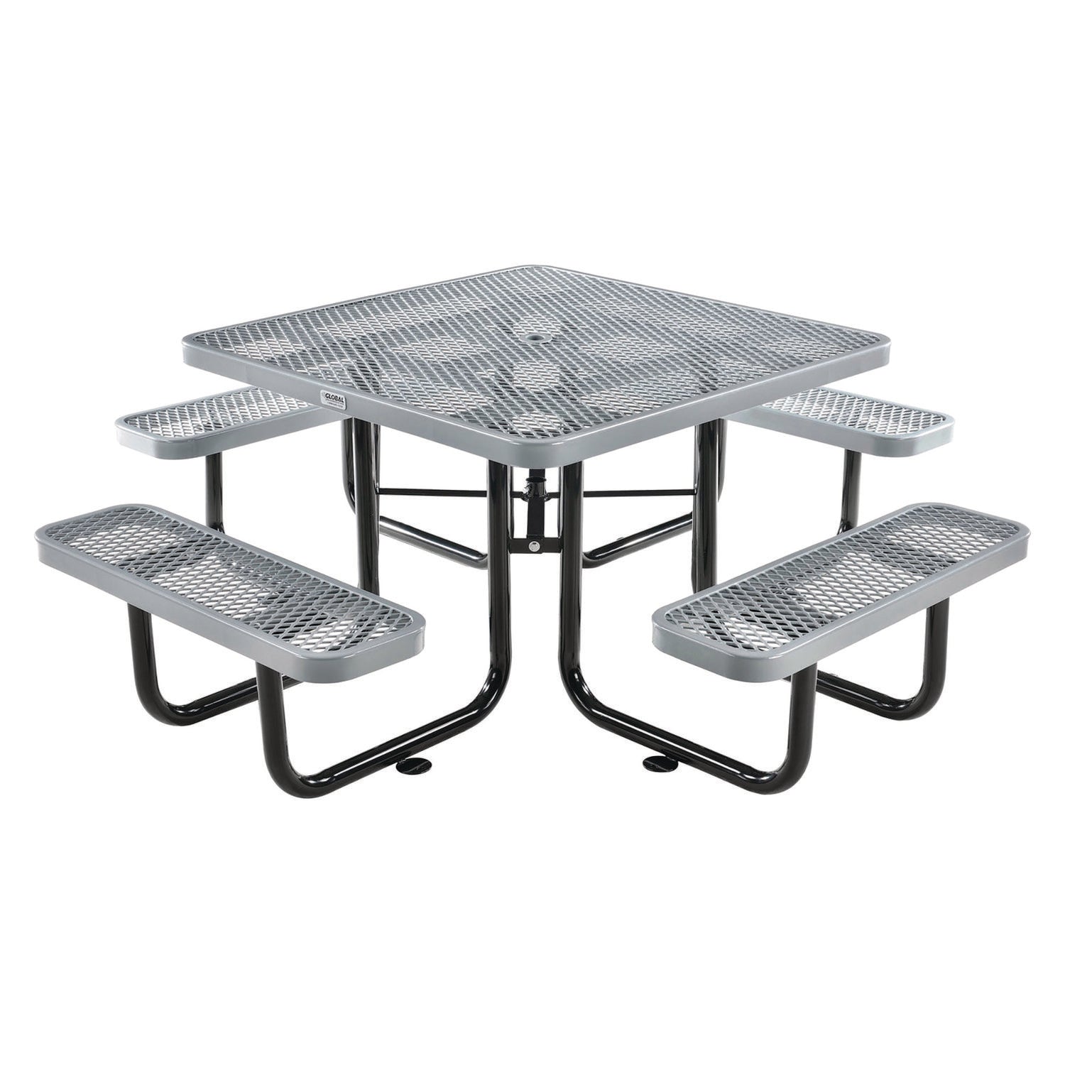 Expanded Steel Picnic Table, Square, 81 x 81 x 29.5, Gray Top, Gray Base/Legs