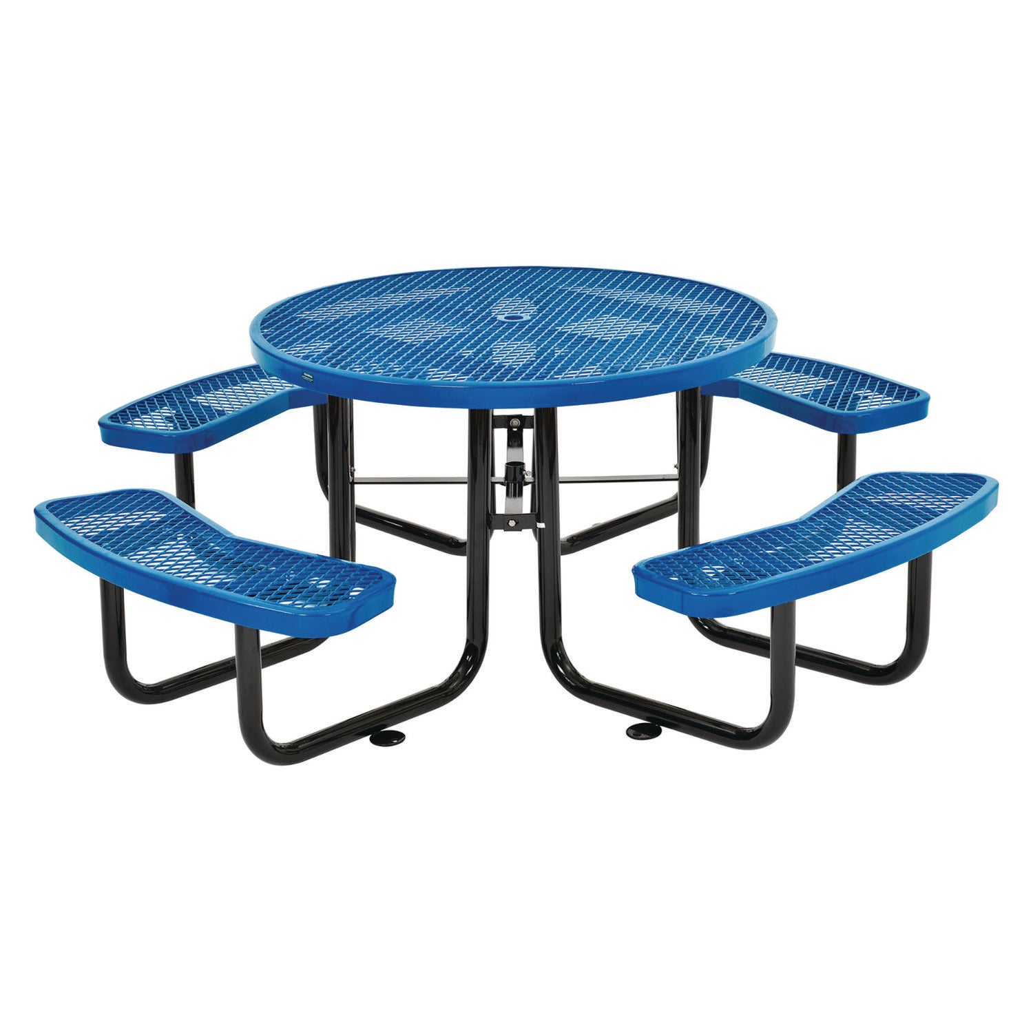 Expanded Steel Picnic Table, Round, 46" Dia x 29.5"h, Blue Top, Blue Base/Legs