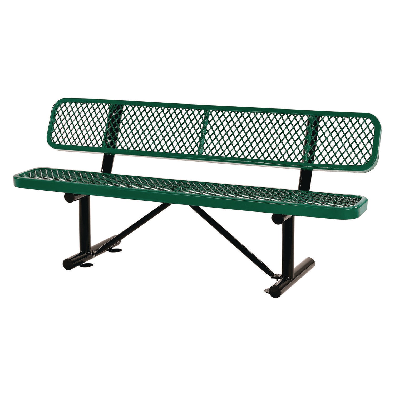 Expanded Steel Bench With Back, 72 x 24 x 33, Green