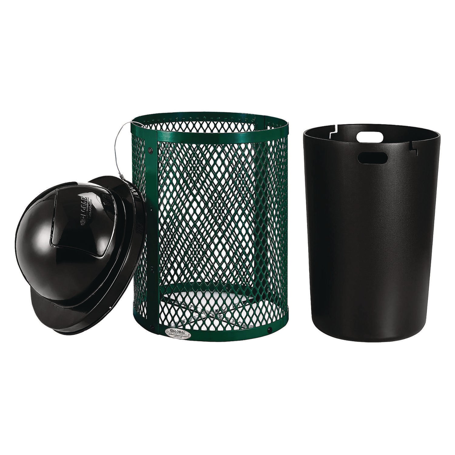 Outdoor Diamond Steel Trash Can, 36 gal, Dome Lid, Green Global Industrial® Flipcost