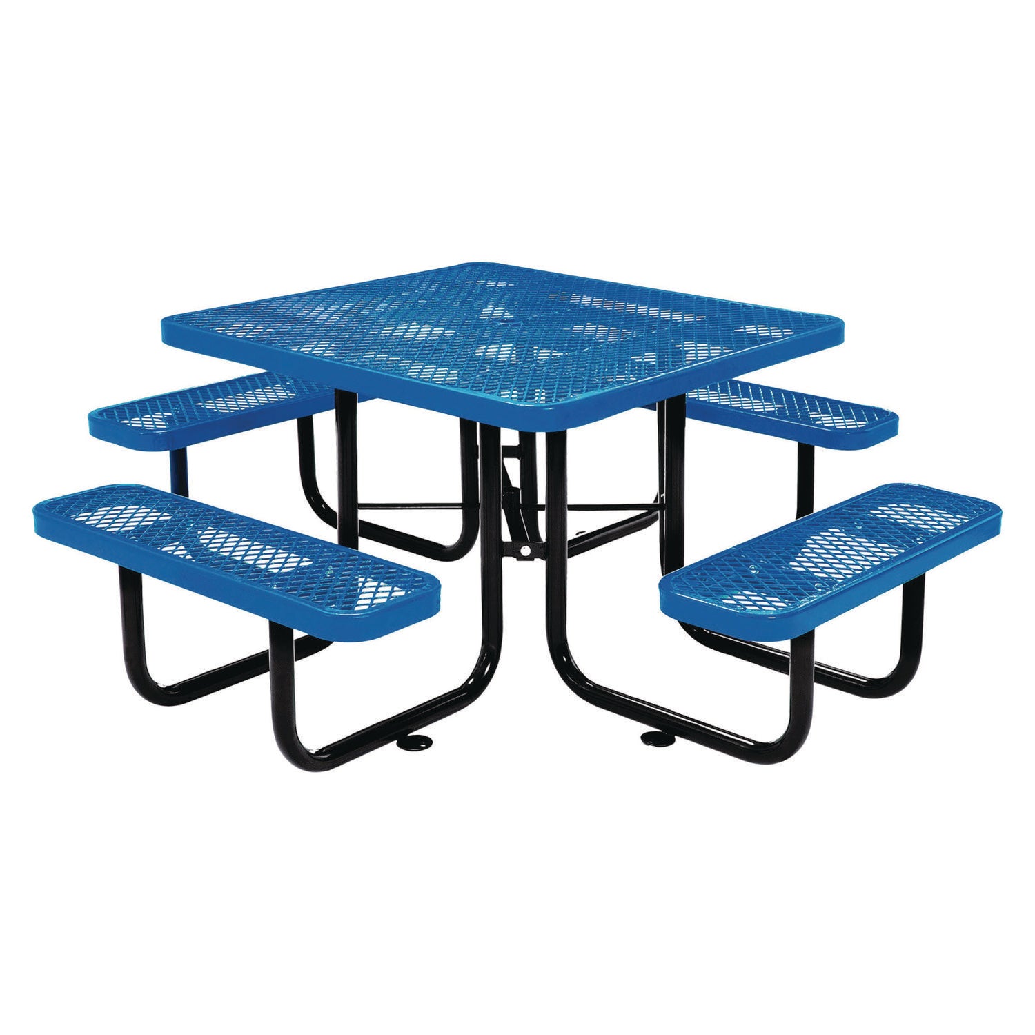 Expanded Steel Picnic Table, Square, 81 x 81 x 29.5, Blue Top, Blue Base/Legs