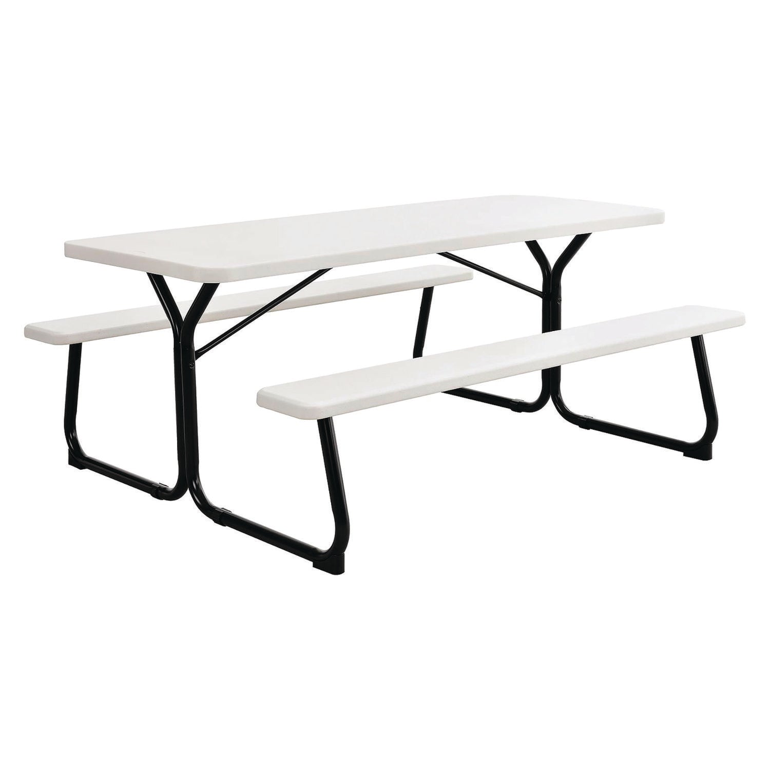 Blow-Molded Plastic Picnic Table, Rectangular, 72 x 60 x 30, White Top, White Base/Legs