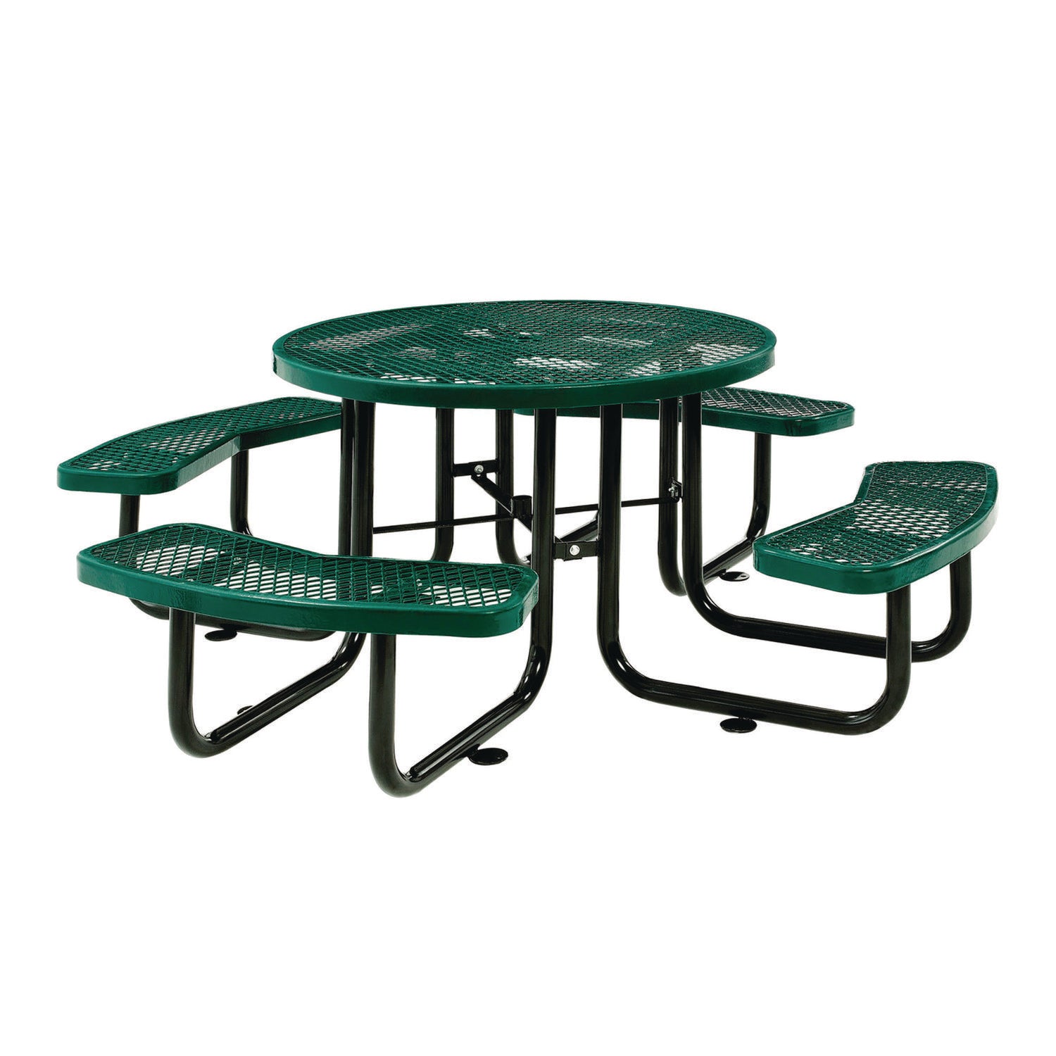 Expanded Steel Picnic Table, Round, 46" Dia x 29.5"h, Green Top, Green Base/Legs