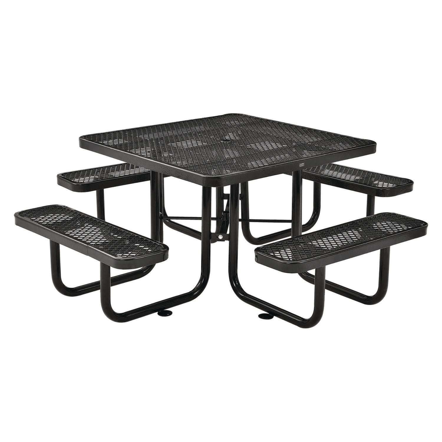 Expanded Steel Picnic Table, Square, 81 x 81 x 29.5, Black Top, Black Base/Legs