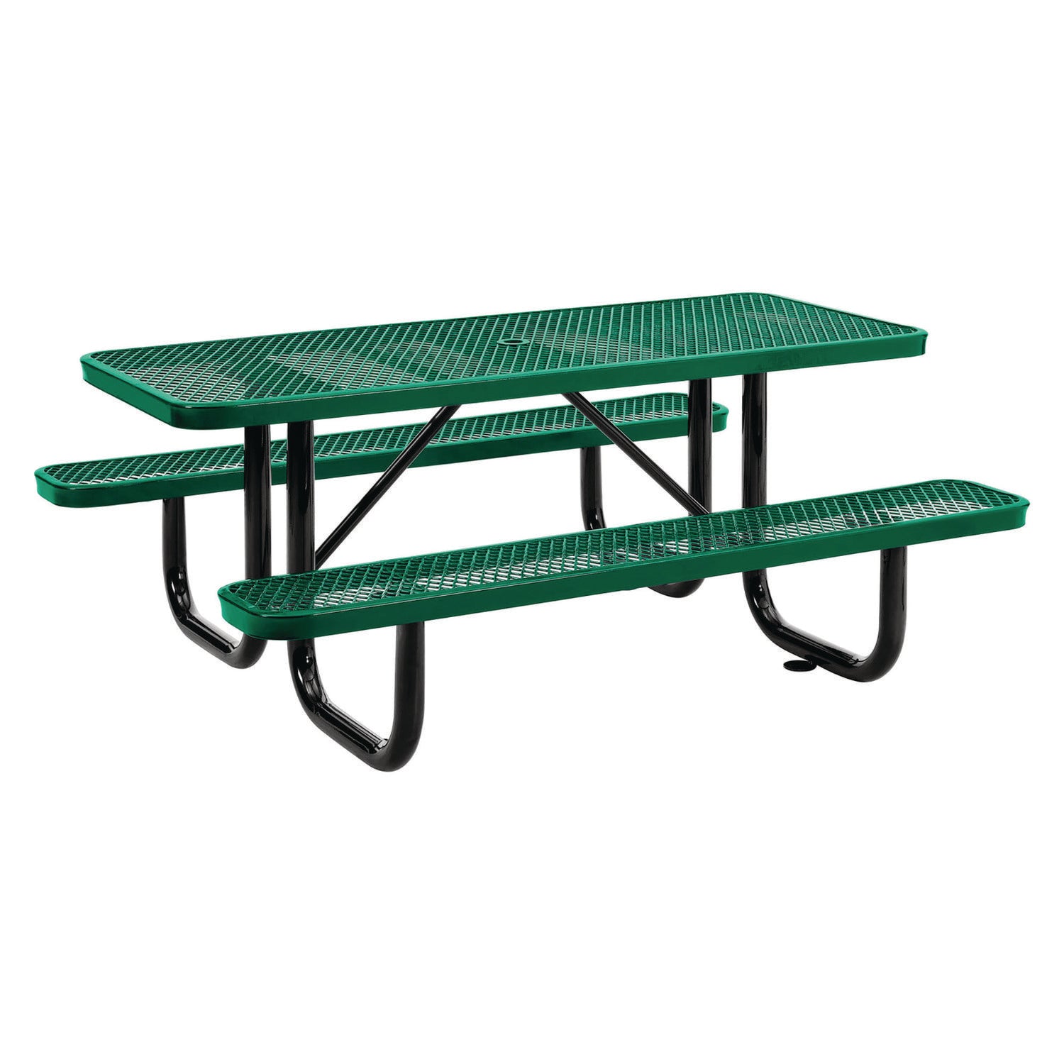 Expanded Steel Picnic Table, Rectangular, 72 x 62 x 29.5, Green Top, Green Base/Legs