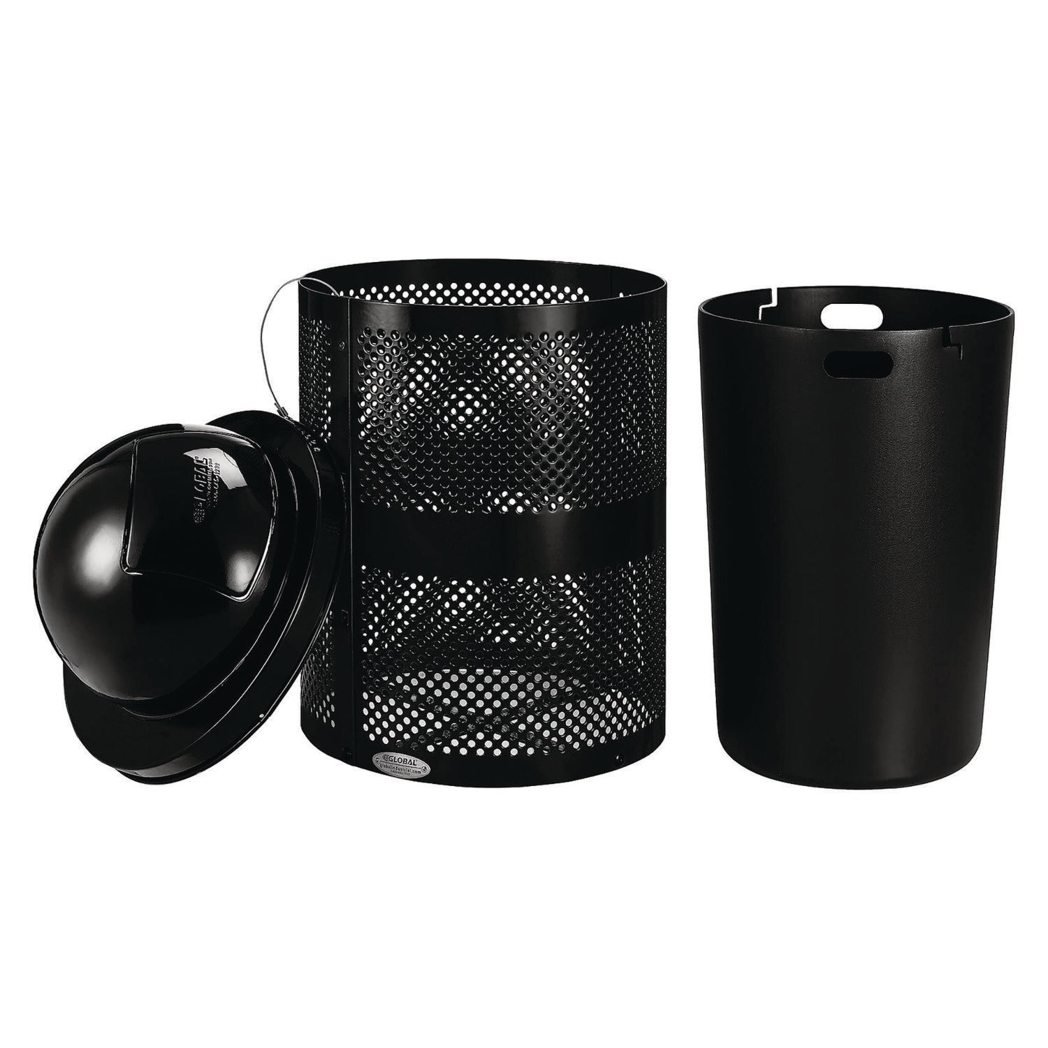 Outdoor Perforated Steel Trash Can with Dome Lid, 36 gal, Steel, Black Global Industrial® Flipcost