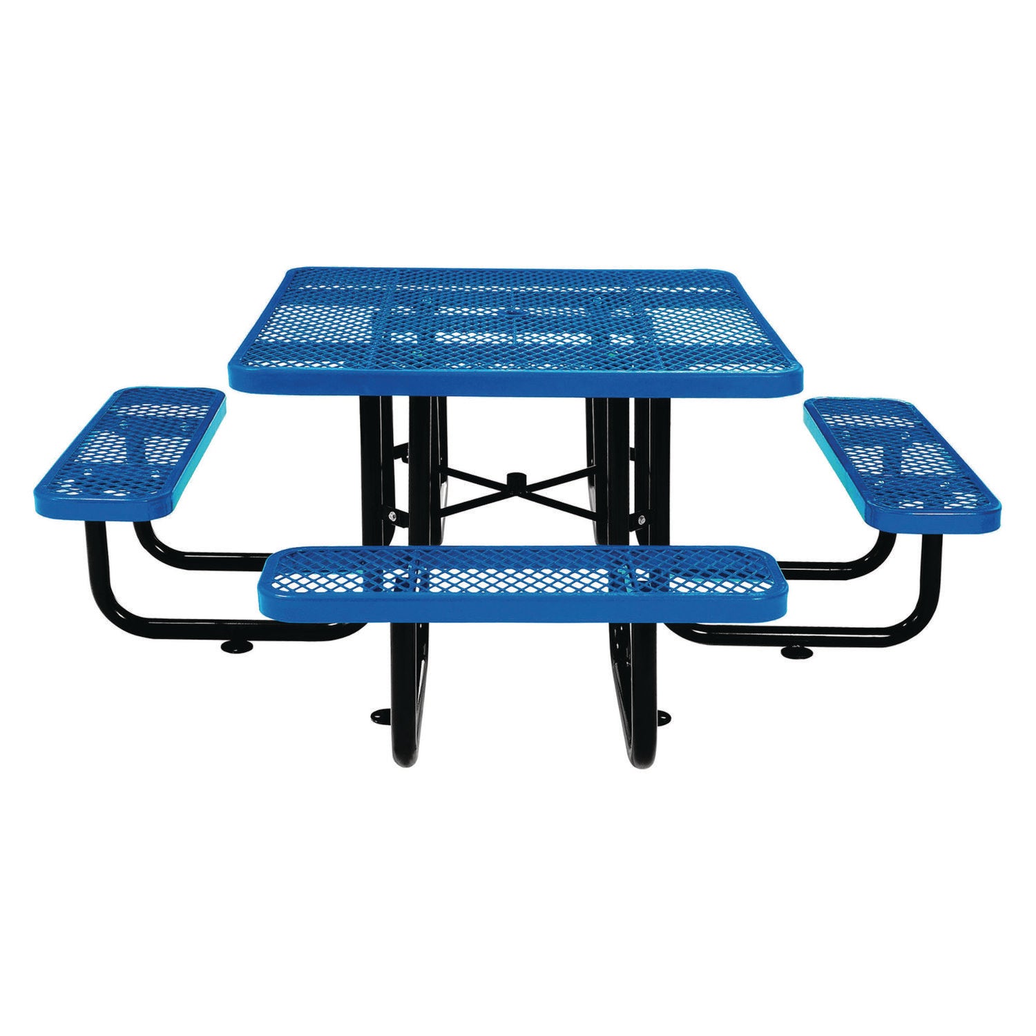 Expanded Steel Picnic Table, Square, 81 x 81 x 29.5, Blue Top, Blue Base/Legs Global Industrial® Flipcost