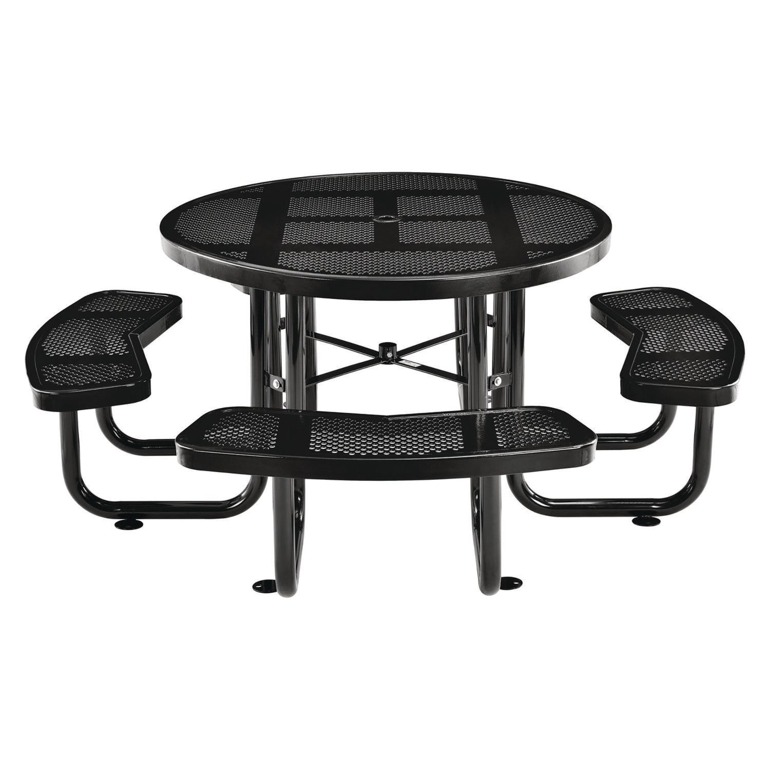 Perforated Steel Picnic Table, Round, 46" Dia x 29.5"h, Black Top, Black Base/Legs Global Industrial® Flipcost