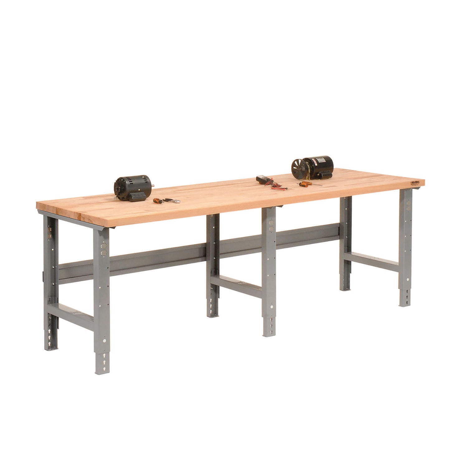 Standard Duty Butcher Block Top Adjustable Height Workbench, 2,000 lbs, 96 x 36 x 30.88 to 36.88, Maple/Gray Global Industrial® Flipcost