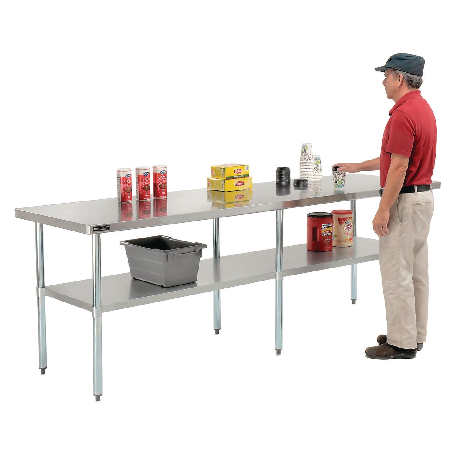 Work Table with Undershelf, Rectangular, 96 x 30 x 35, Silver Top, Silver Base/Legs Global Industrial® Flipcost