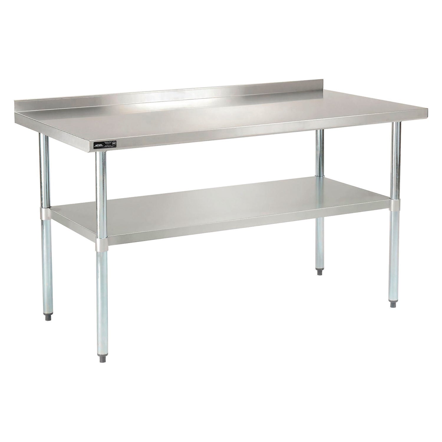 Work Table with Undershelf with Backsplash, Rectangular, 60 x 30 x 35, Silver Top, Silver Base/Legs