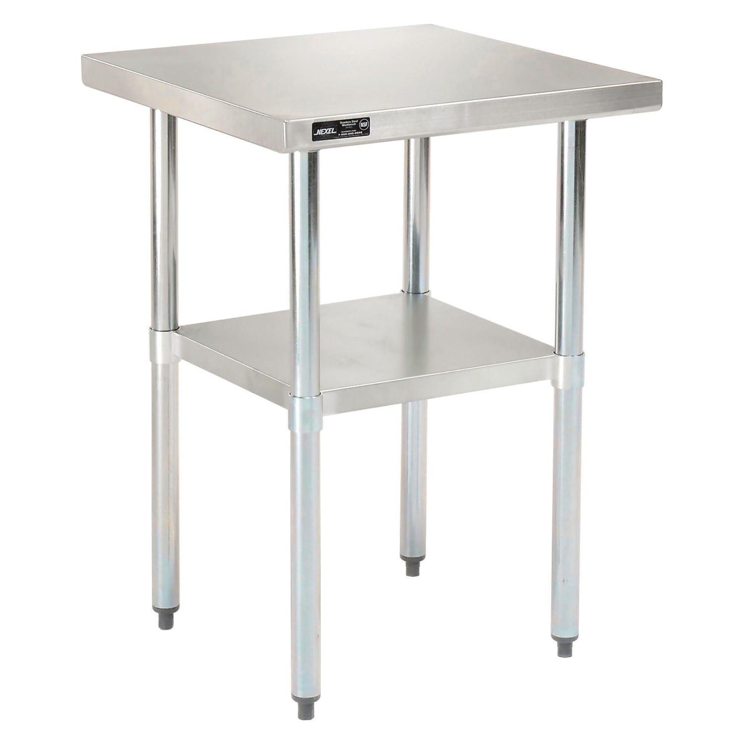 Work Table with Undershelf, Square, 24 x 24 x 35, Silver Top, Silver Base/Legs