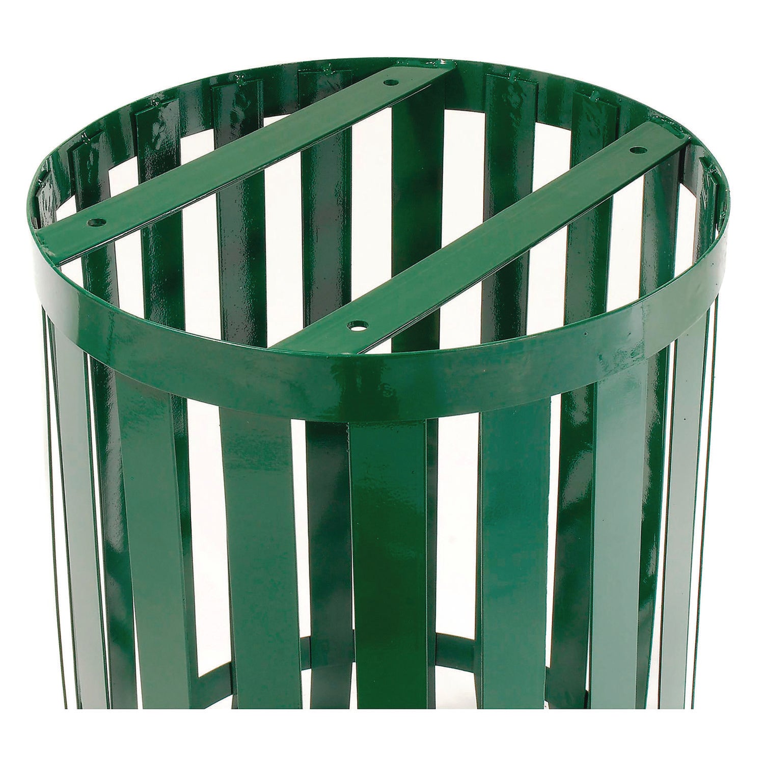 Outdoor Slatted Steel Trash Can, 36 gal, Green Global Industrial® Flipcost