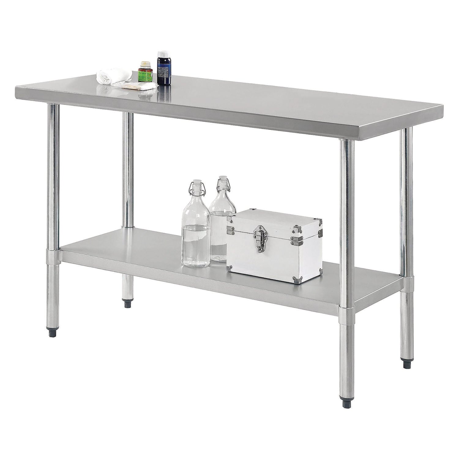 Work Table with Undershelf, Rectangular, 48 x 24 x 35, Silver Top, Silver Base/Legs Global Industrial® Flipcost