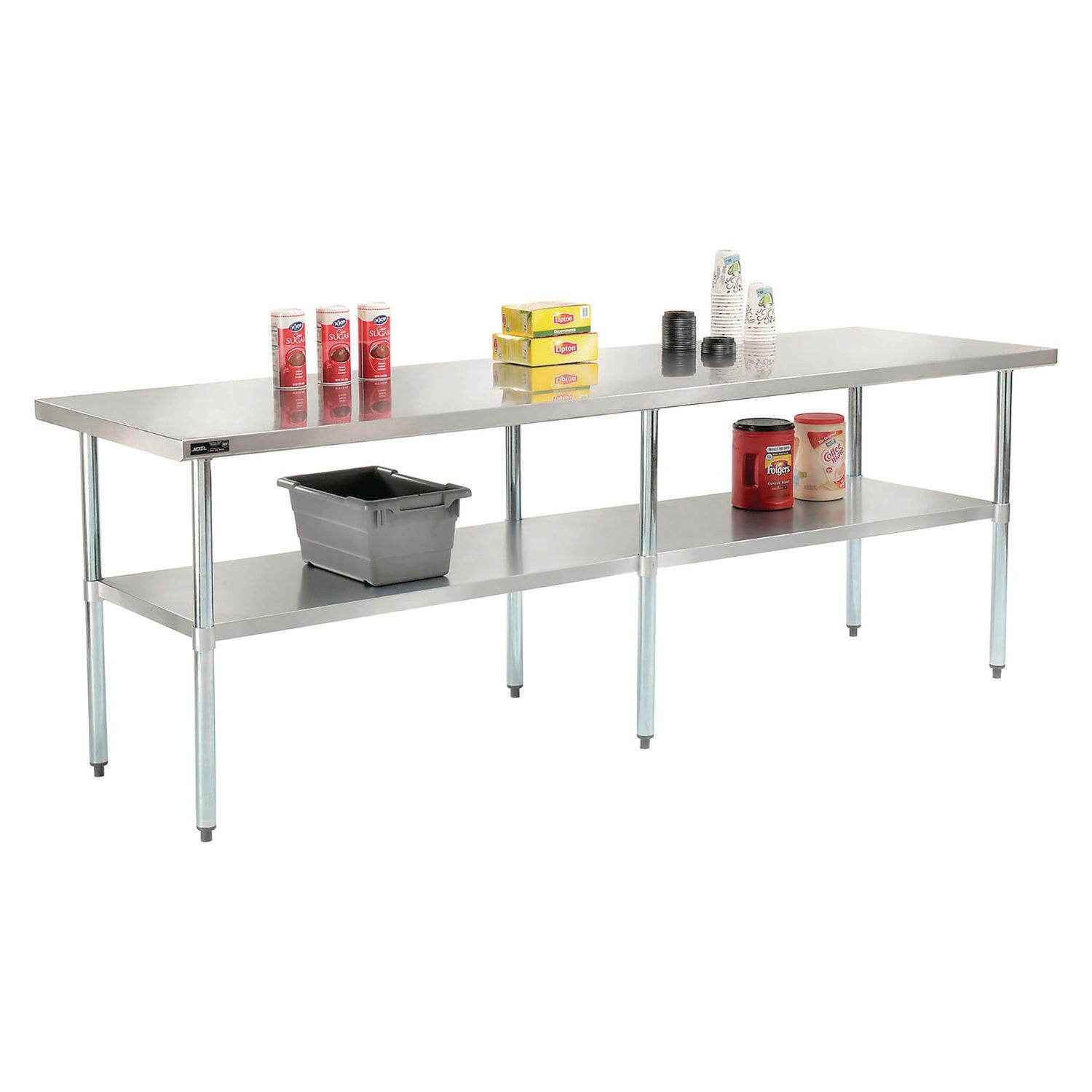 Work Table with Undershelf, Rectangular, 96 x 30 x 35, Silver Top, Silver Base/Legs Global Industrial® Flipcost