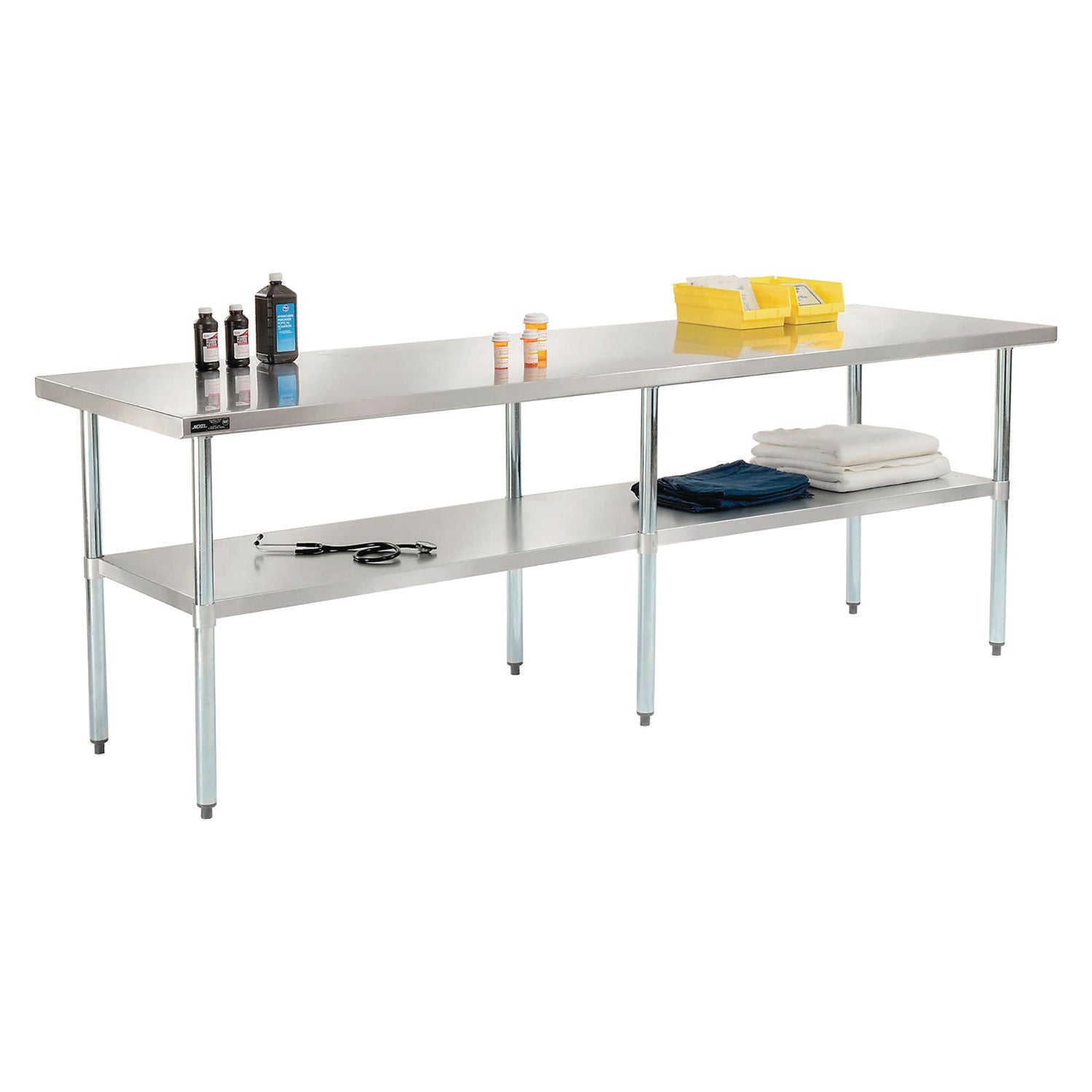 Work Table with Undershelf, Rectangular, 96 x 30 x 35, Silver Top, Silver Base/Legs Global Industrial® Flipcost