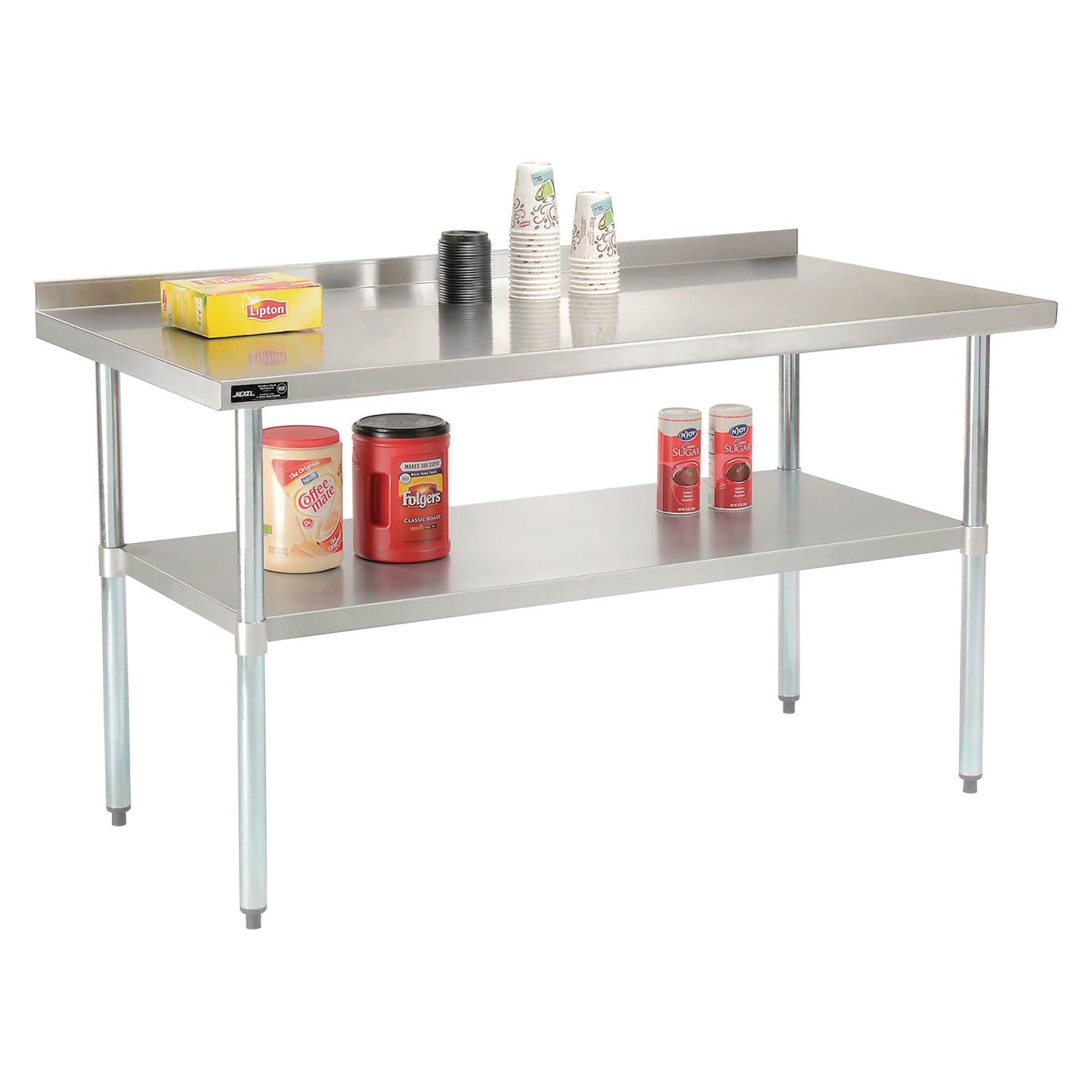 Work Table with Undershelf with Backsplash, Rectangular, 60 x 30 x 35, Silver Top, Silver Base/Legs Global Industrial® Flipcost