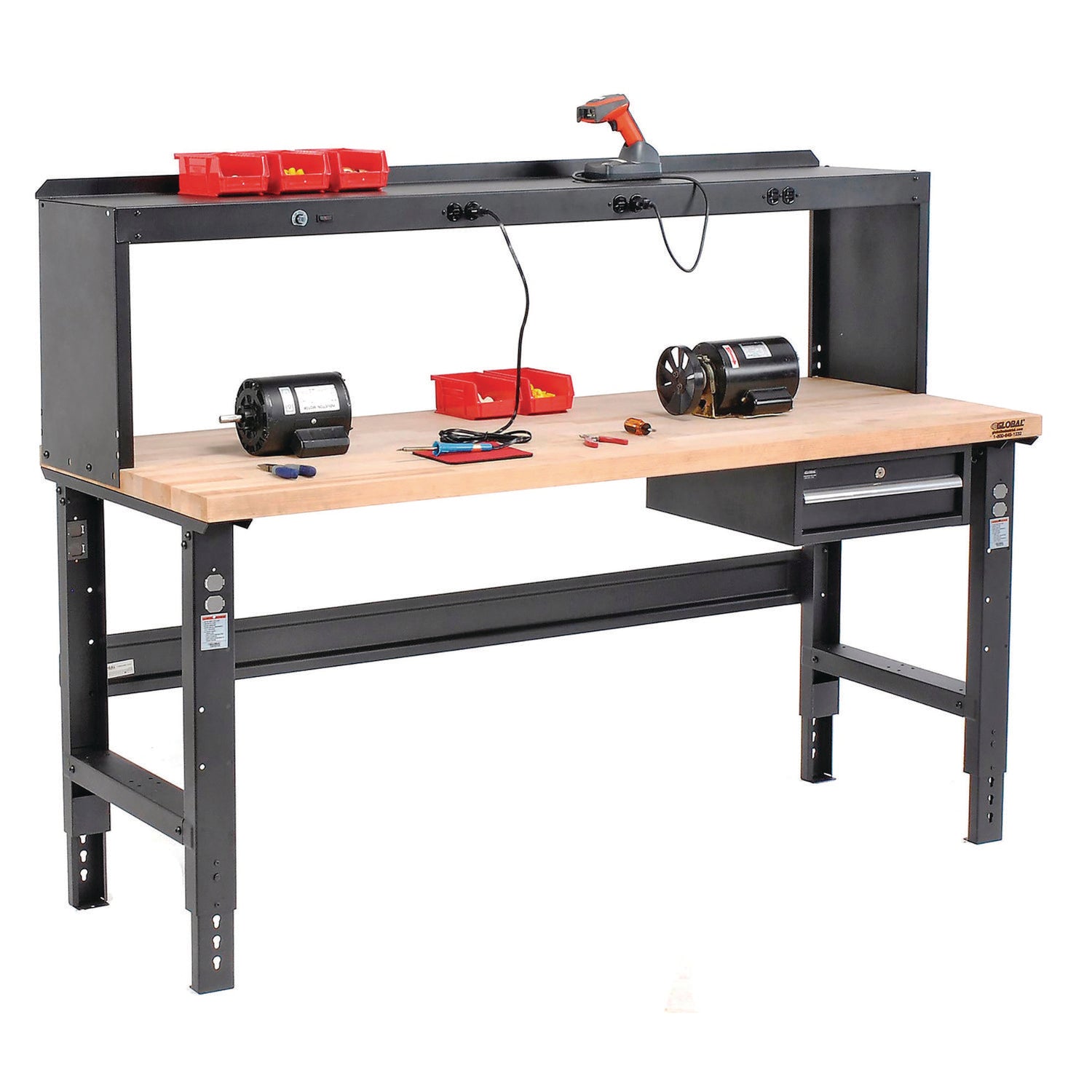 Standard Duty Butcher Block Top Adjustable Height Workbench, 2,000 lbs, 72 x 30 x 30.88  to 36.88, Maple/Black Global Industrial® Flipcost